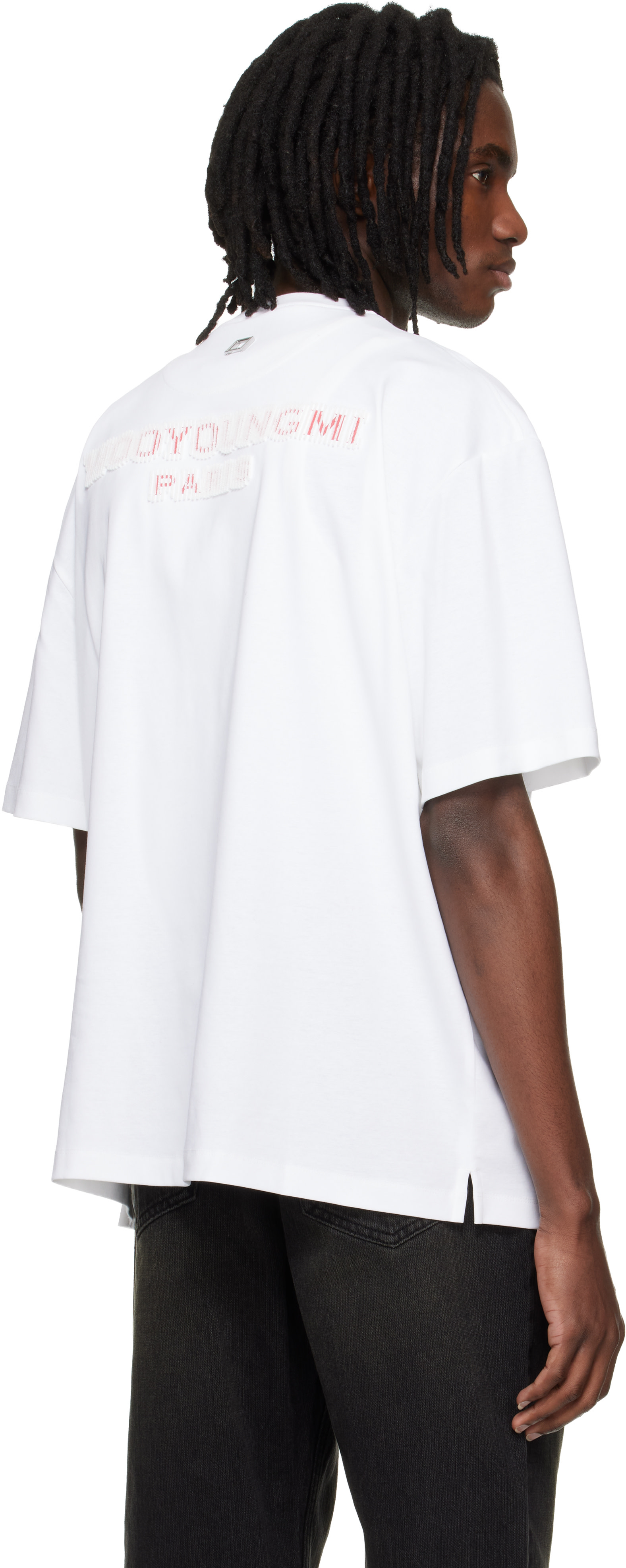 WOOYOUNGMI: White Tuft Embroidered Back Logo T-shirt | SSENSE
