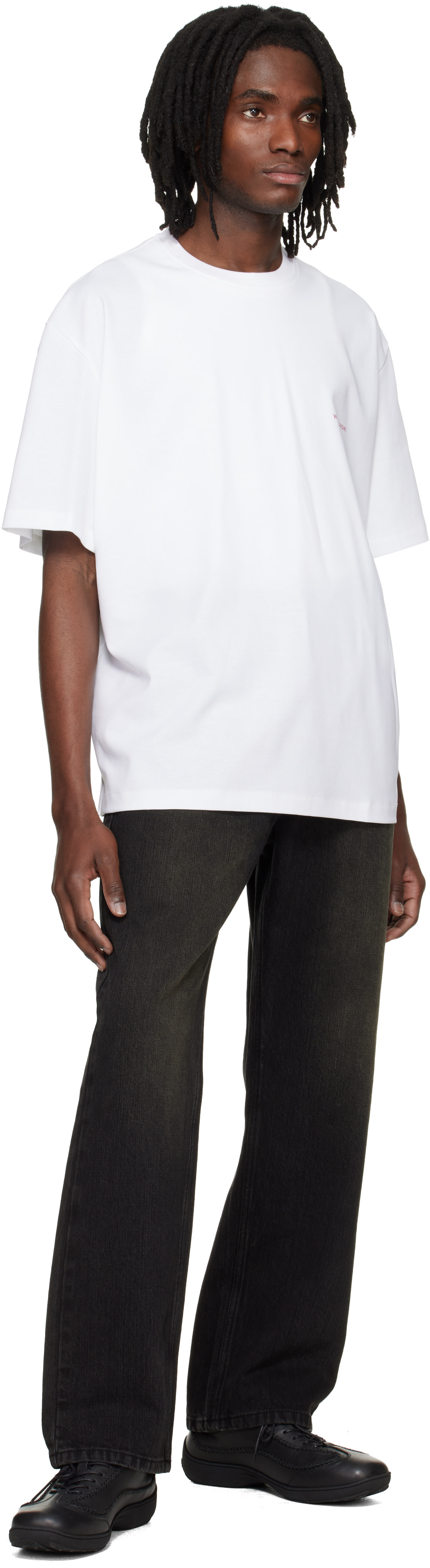 WOOYOUNGMI: White Tuft Embroidered Back Logo T-shirt | SSENSE