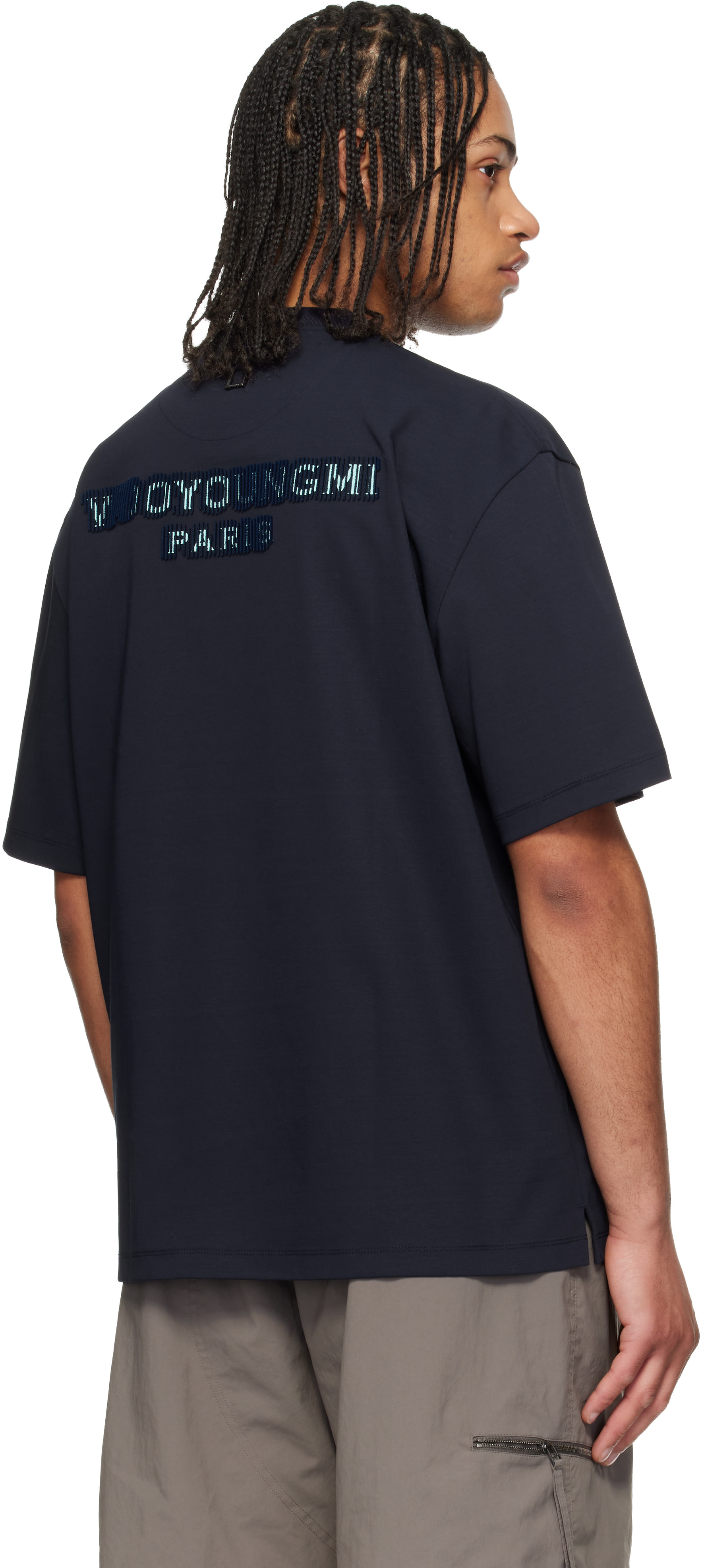 WOOYOUNGMI: Navy Tuft Embroidered Back Logo T-shirt | SSENSE