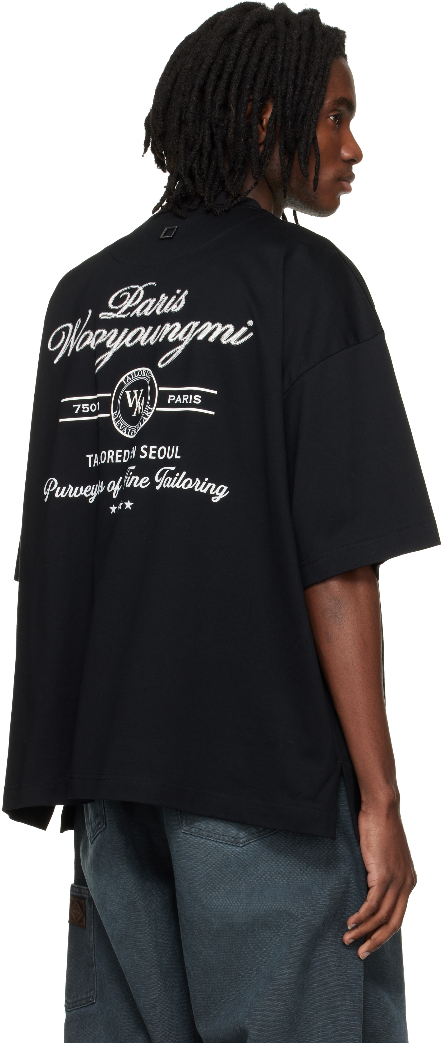 WOOYOUNGMI: Black Lettering Graphic T-shirt | SSENSE