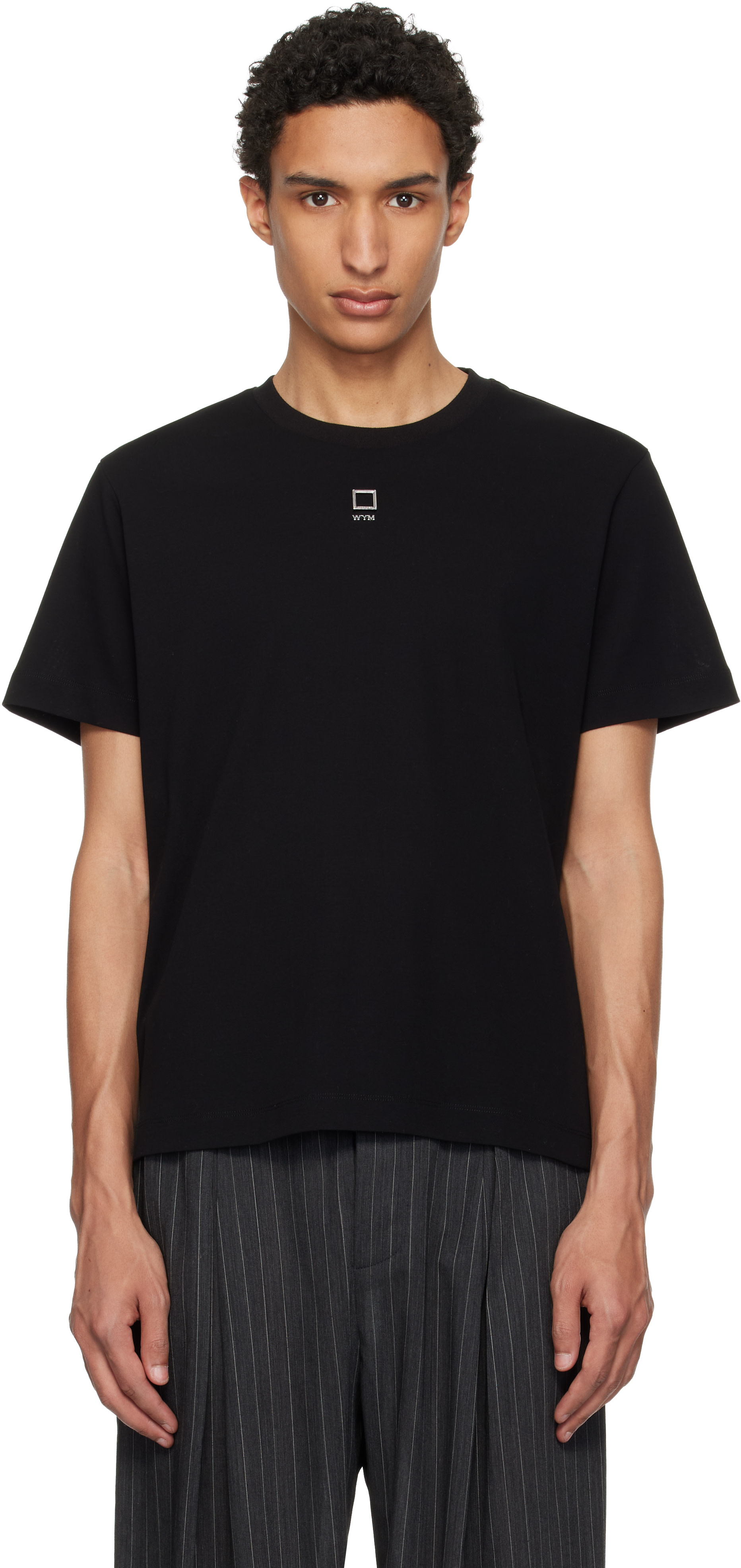 WOOYOUNGMI: Black Front Logo Slim Fit T-Shirt | SSENSE