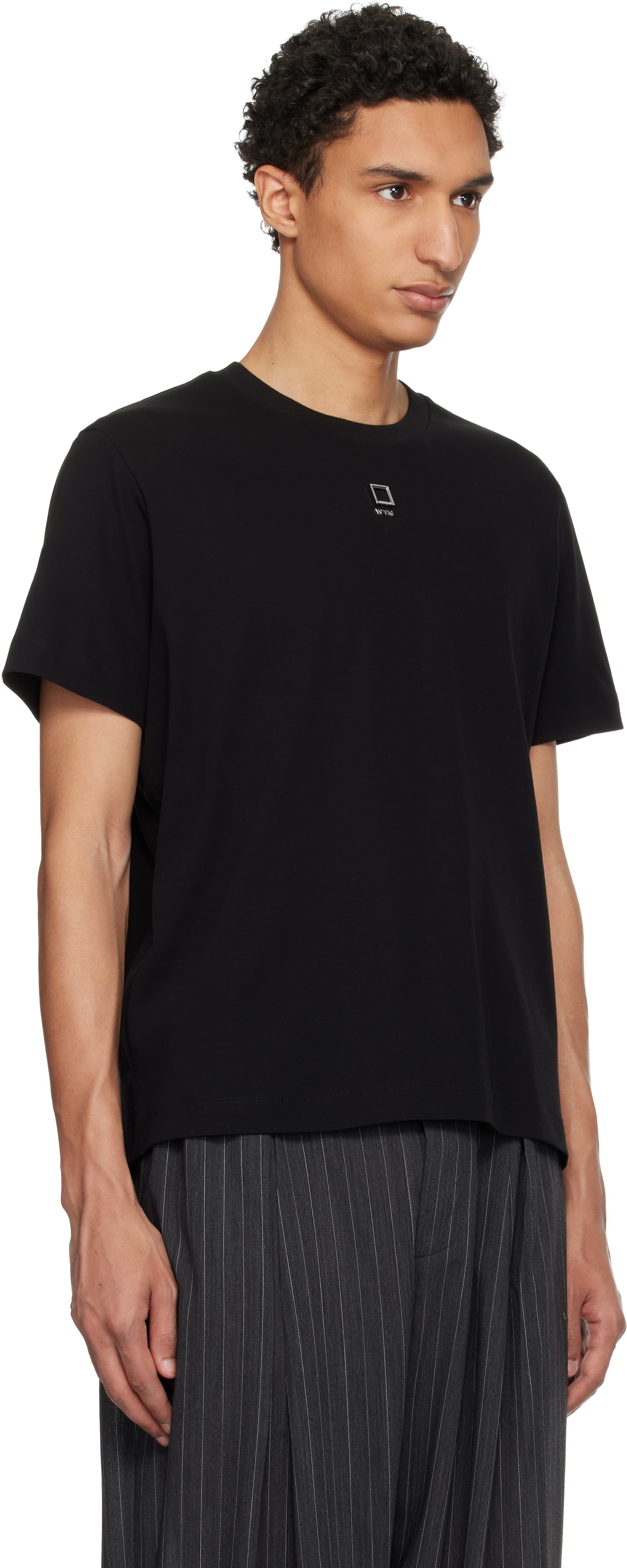 WOOYOUNGMI: Black Front Logo Slim Fit T-Shirt | SSENSE