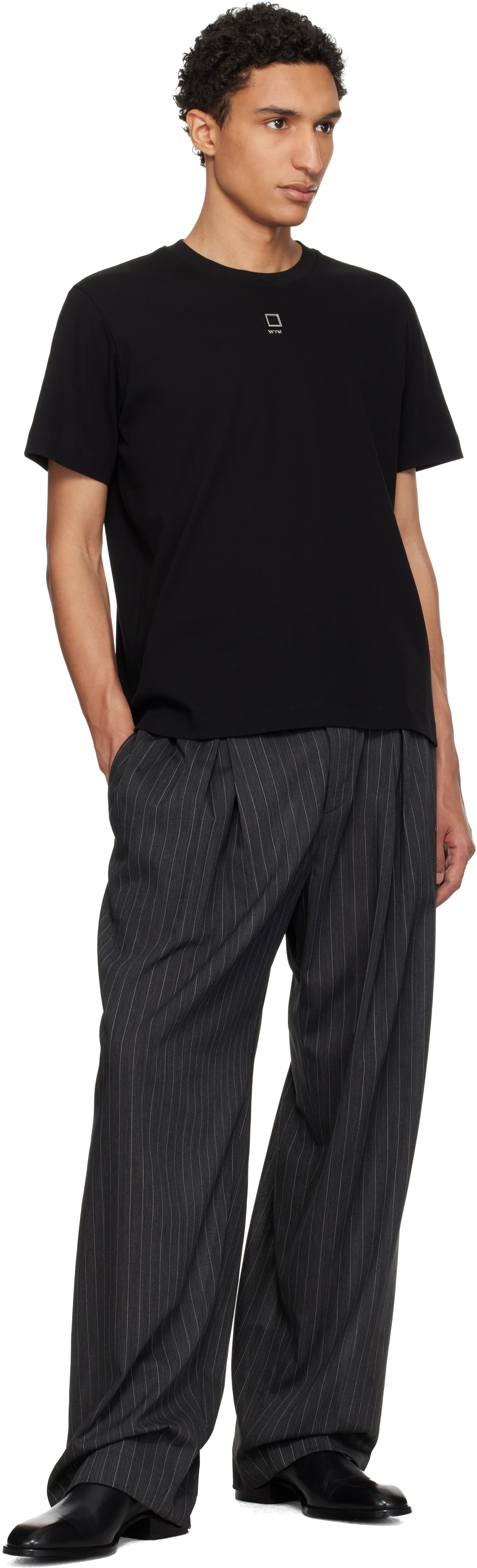 WOOYOUNGMI: Black Front Logo Slim Fit T-Shirt | SSENSE