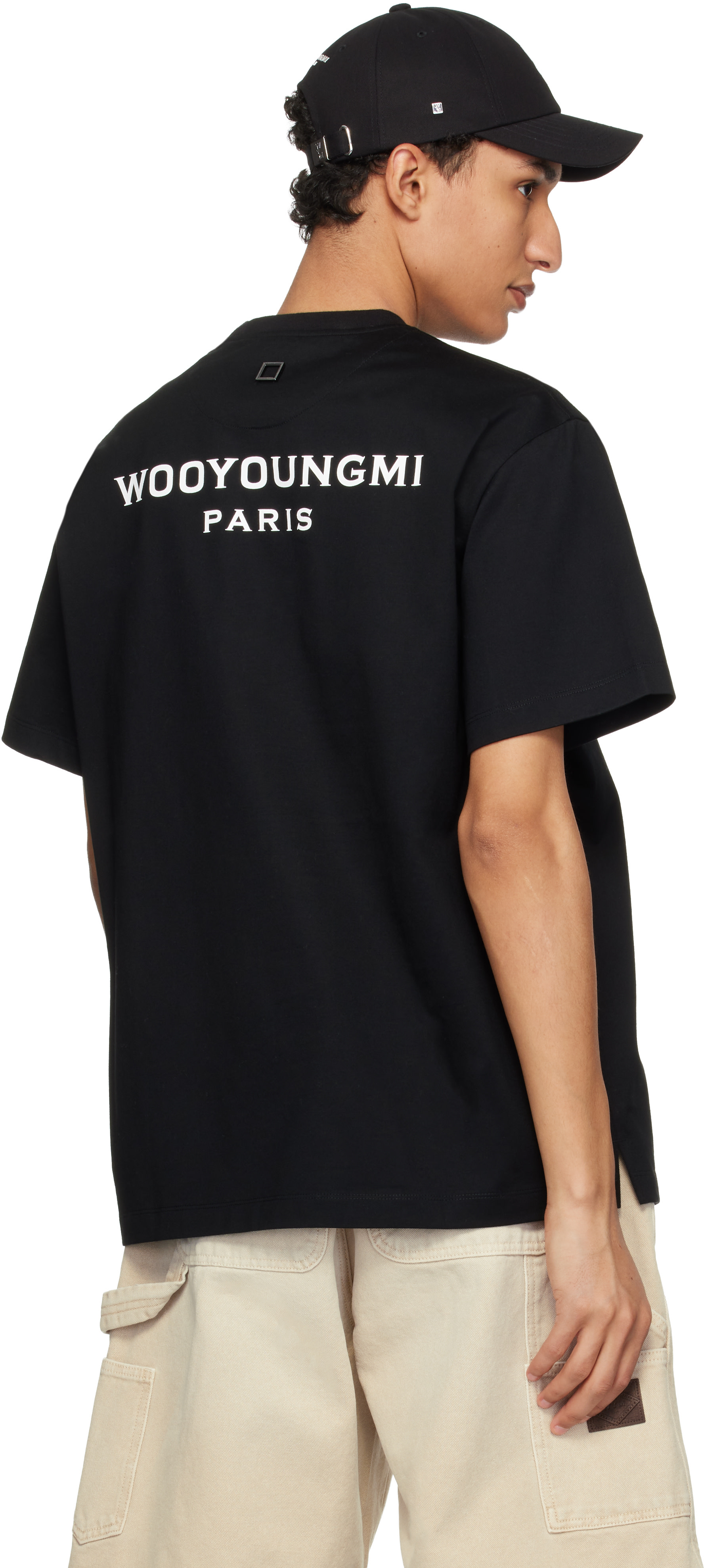 WOOYOUNGMI: Black Cotton Back Logo T-shirt | SSENSE