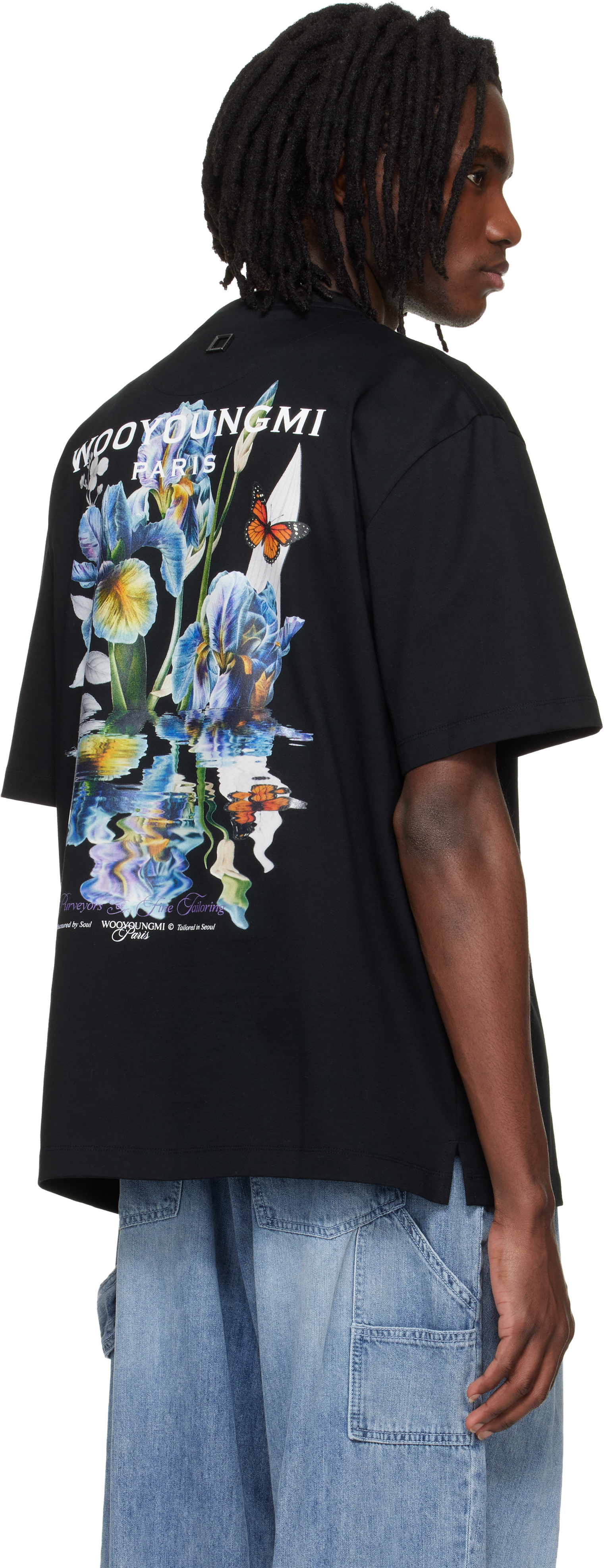 WOOYOUNGMI 花柄プリント Tシャツ ブラック WOOYOUNGMI: Black Flower Back Logo T-shirt | SSENSE