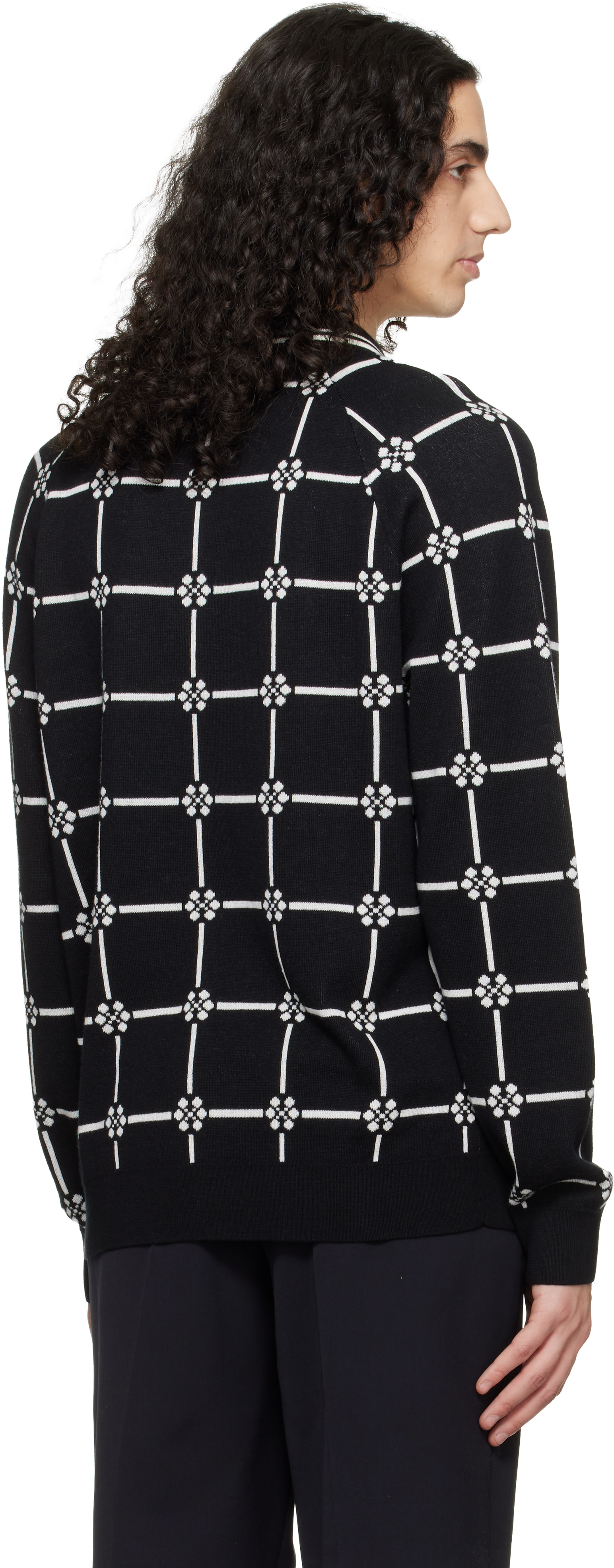 Fred Perry: Black Kris Van Assche Edition Long Sleeve Knitted Polo