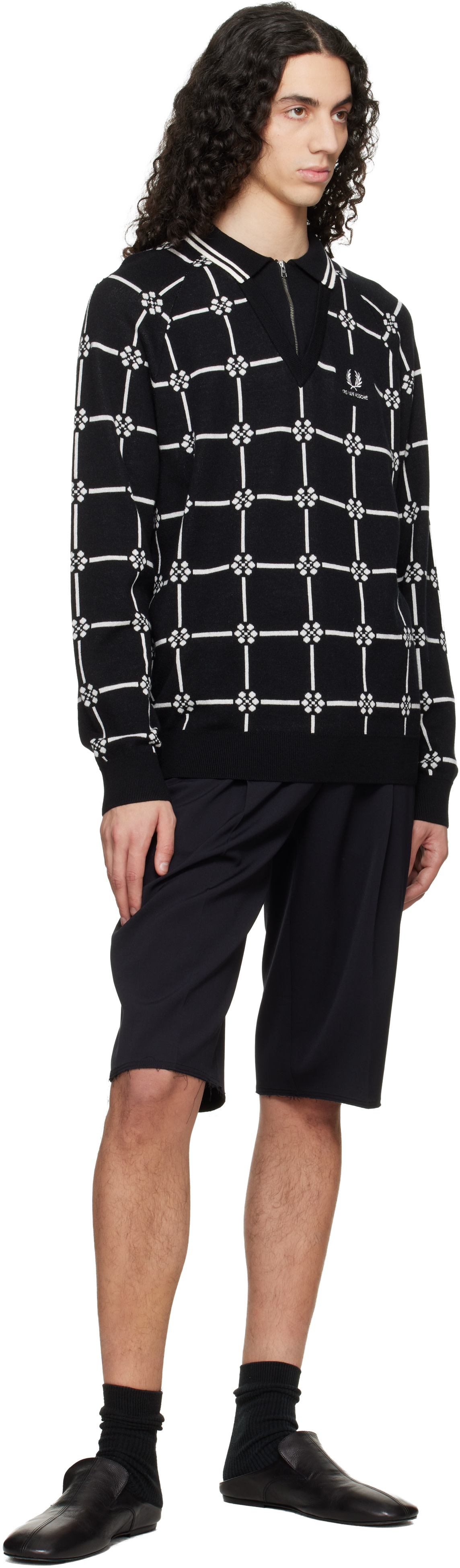 トップス Kris Van Assche Seam detailing polo Fred Perry: Black Kris Van Assche Edition Long Sleeve Knitted Polo