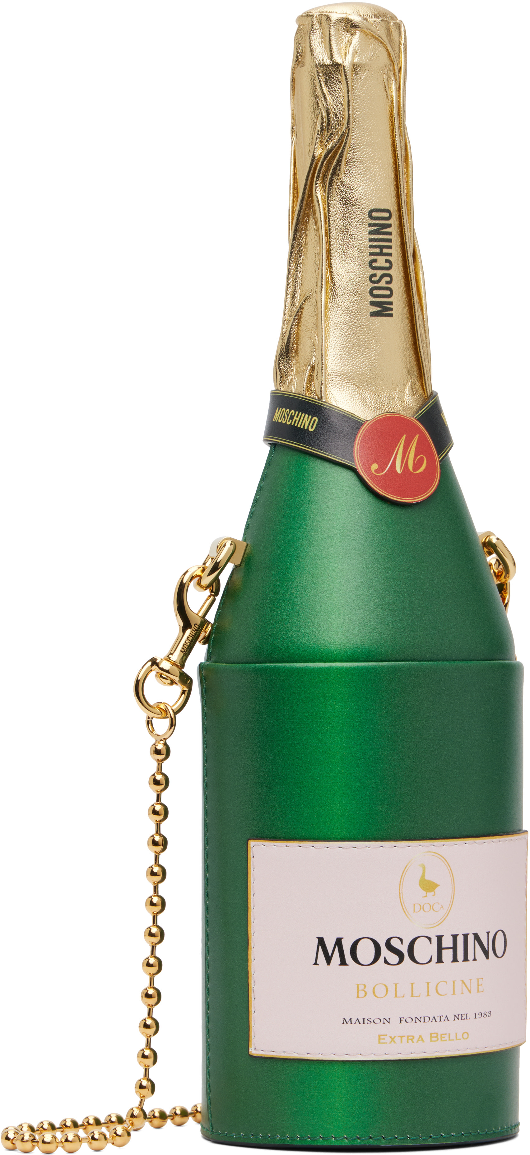 Moschino: Green & Gold Champagne Bottle Bag | SSENSE