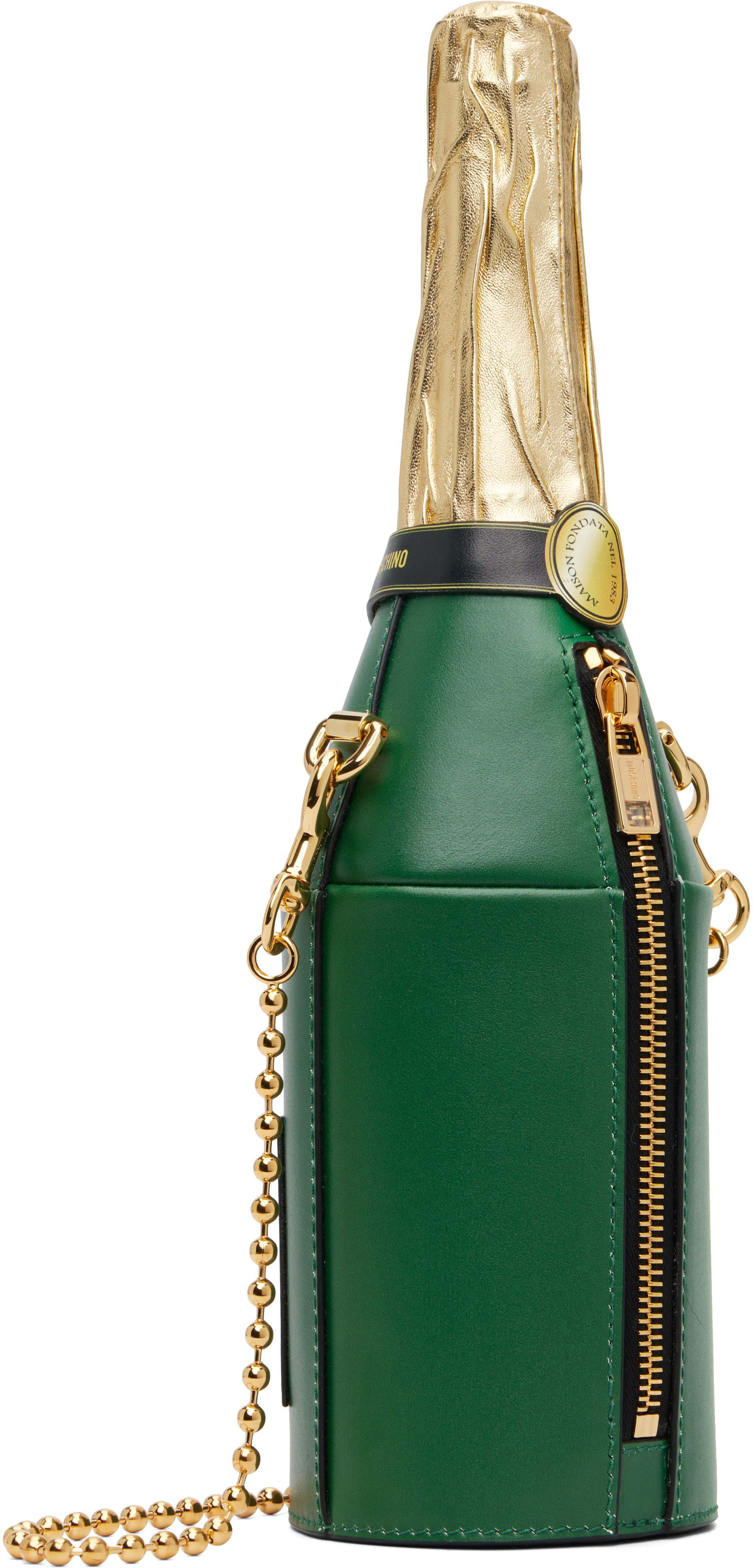 Moschino: グリーン＆ゴールド Champagne Bottle バッグ | SSENSE 日本