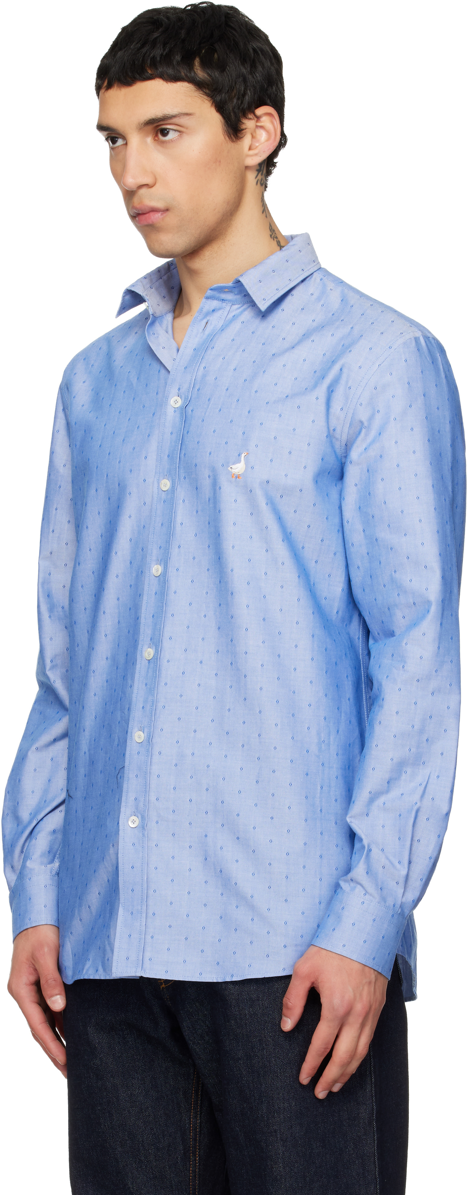 Moschino: Blue Embroidered Archive Goose Shirt | SSENSE