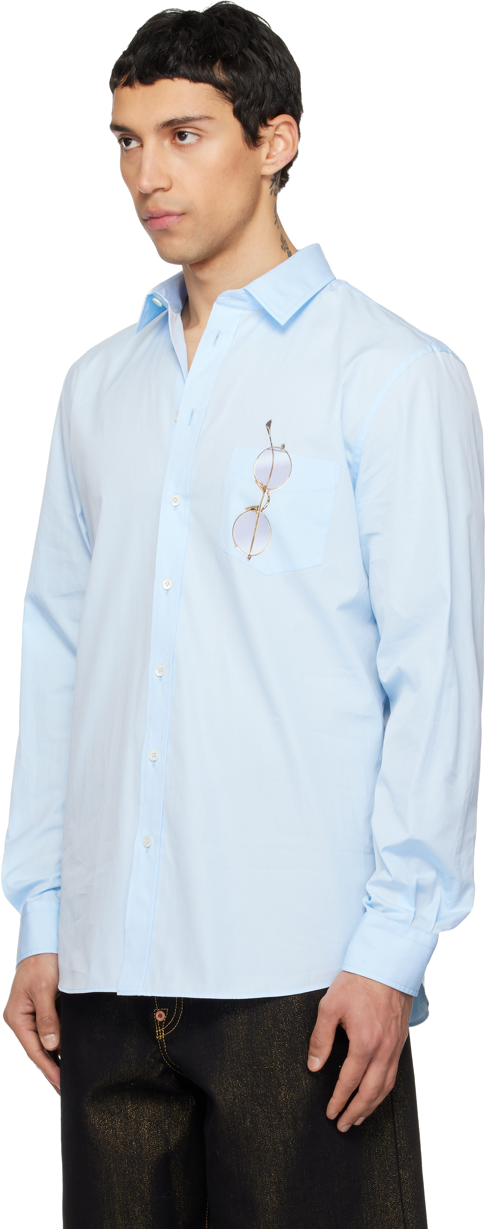 moschino dress shirt - Printed cotton poplin - White button cuffs Moschino: Blue Printed Cotton Poplin