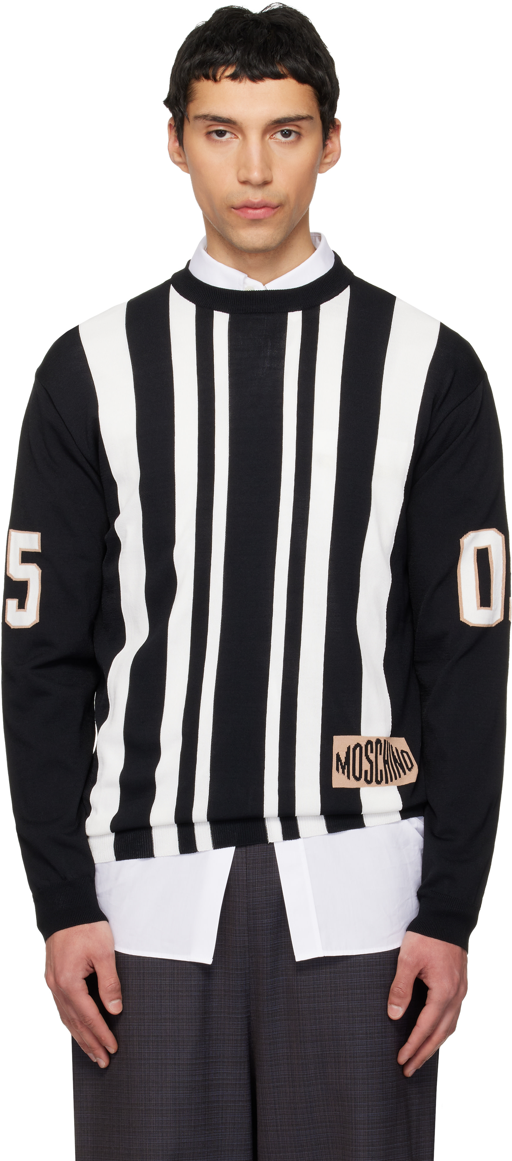 Moschino - Pull noir et blanc à rayures