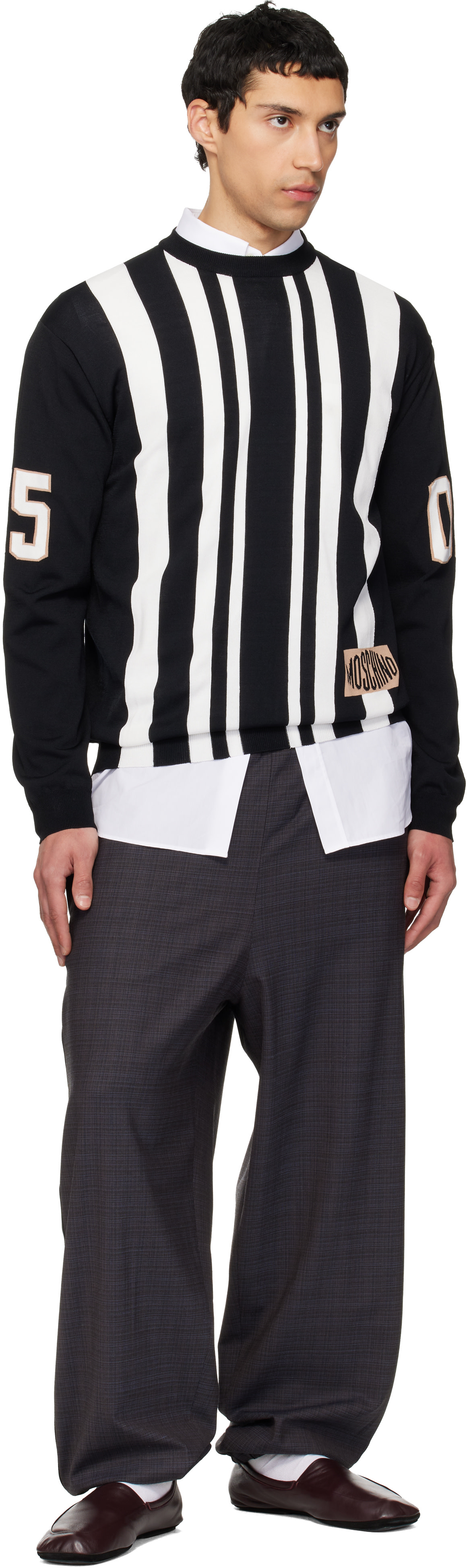 Moschino - Pull noir et blanc à rayures