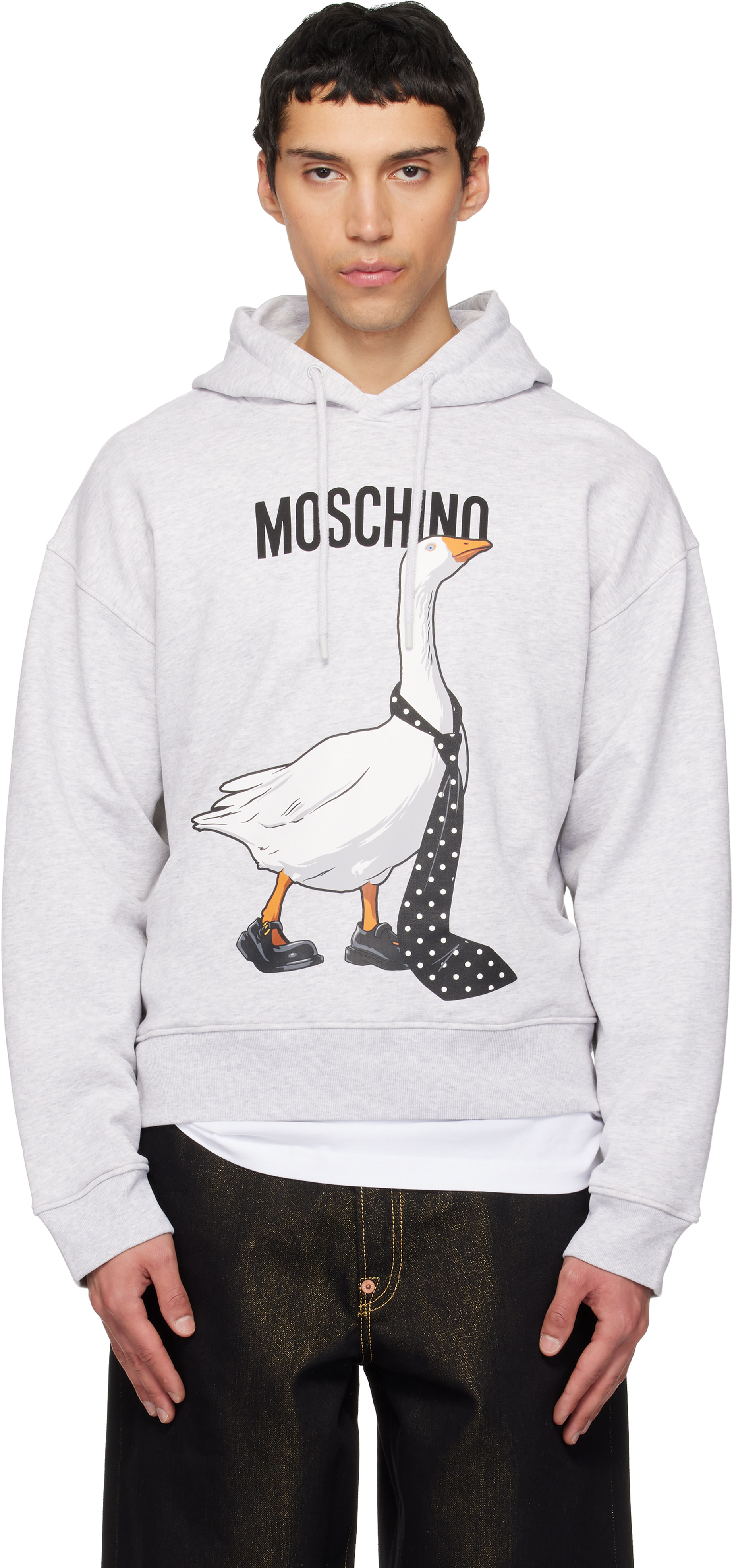 Moschino - Pull à capuche gris à image d'oie