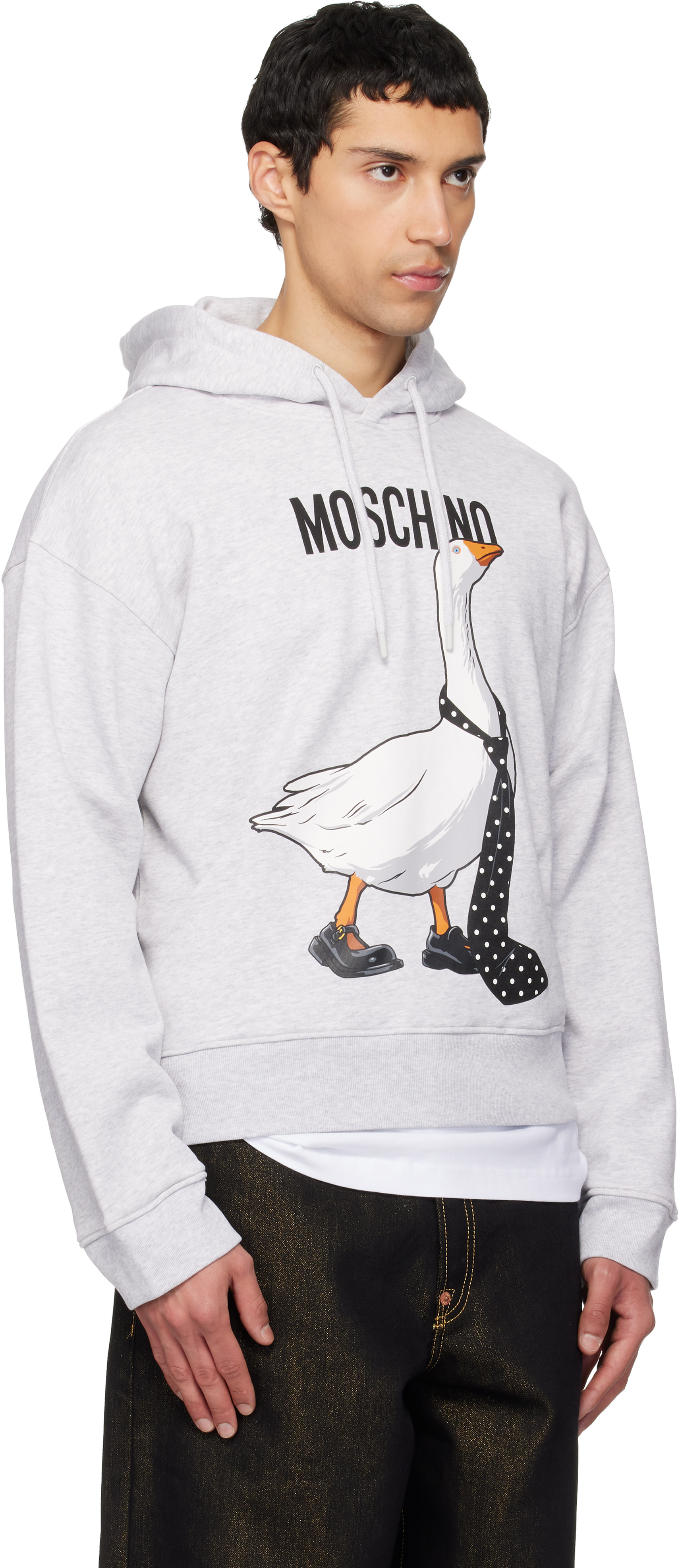 Moschino - Pull à capuche gris à image d'oie