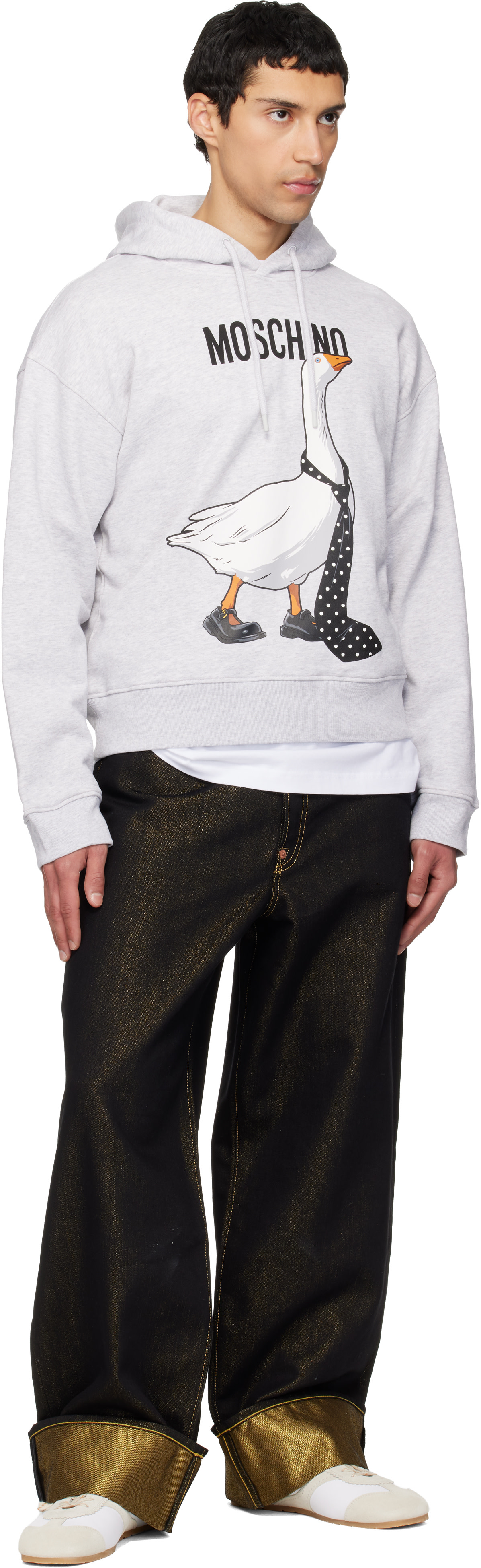 Moschino - Pull à capuche gris à image d'oie
