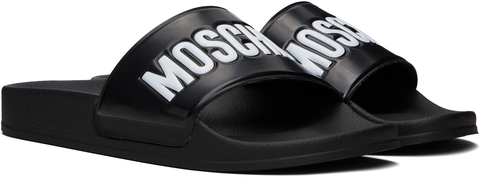 Moschino - ブラック ラバー ロゴ プールスライド