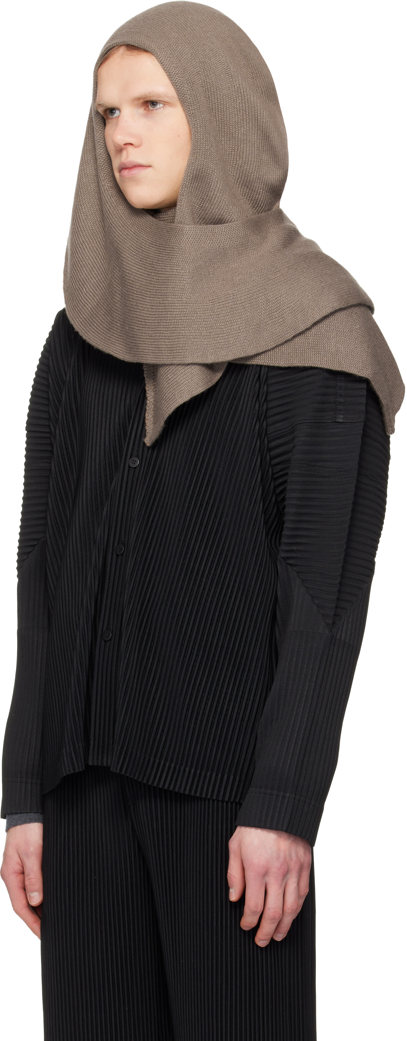 HOMME PLISSÉ ISSEY MIYAKE: Taupe Cashmere Winter Gear Scarf | SSENSE