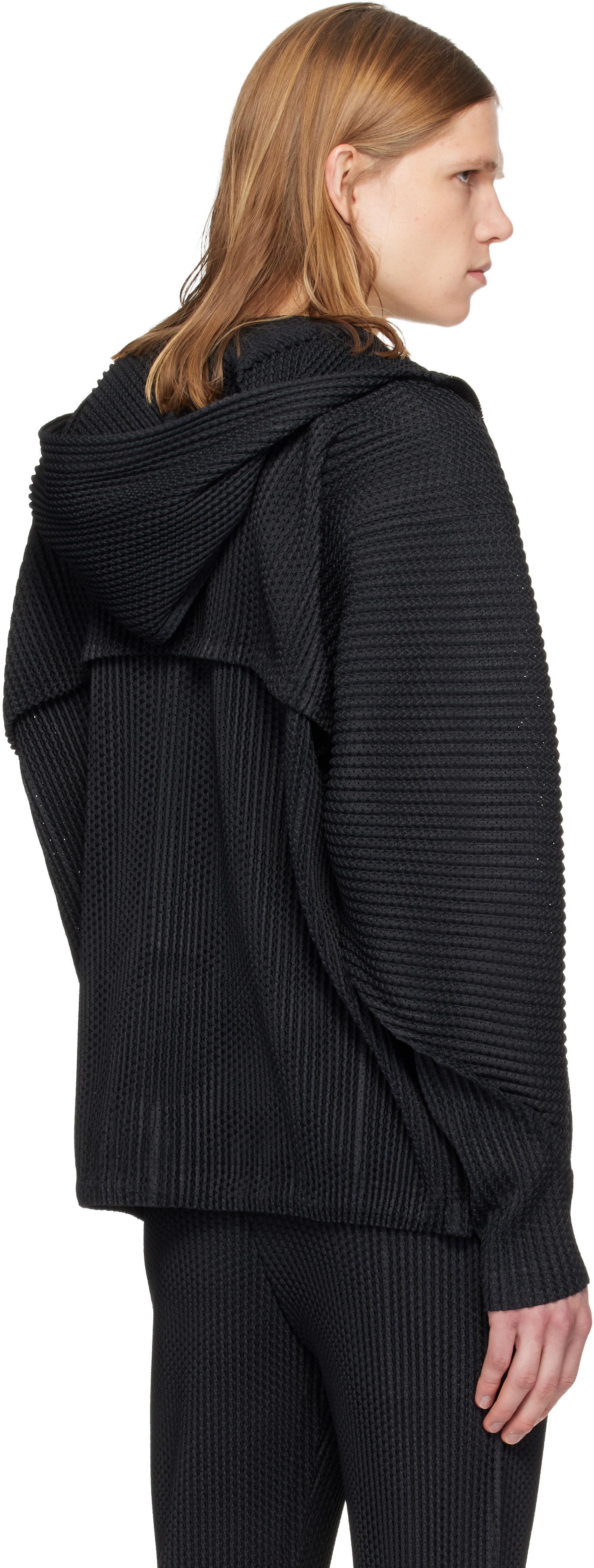 HOMME PLISSÉ ISSEY MIYAKE: Black Wickerwork Mesh Jacket | SSENSE