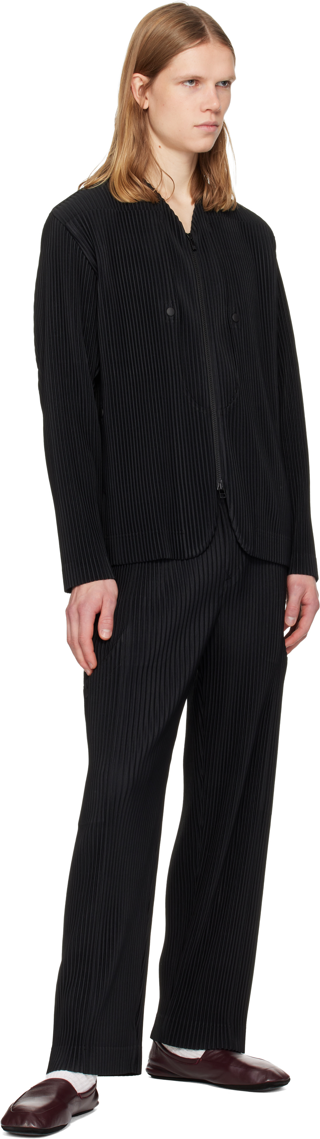 HOMME PLISSÉ ISSEY MIYAKE: Black Quarry Jacket | SSENSE HOMME PLISSÉ ISSEY MIYAKE: Black Quarry Jacket | SSENSE