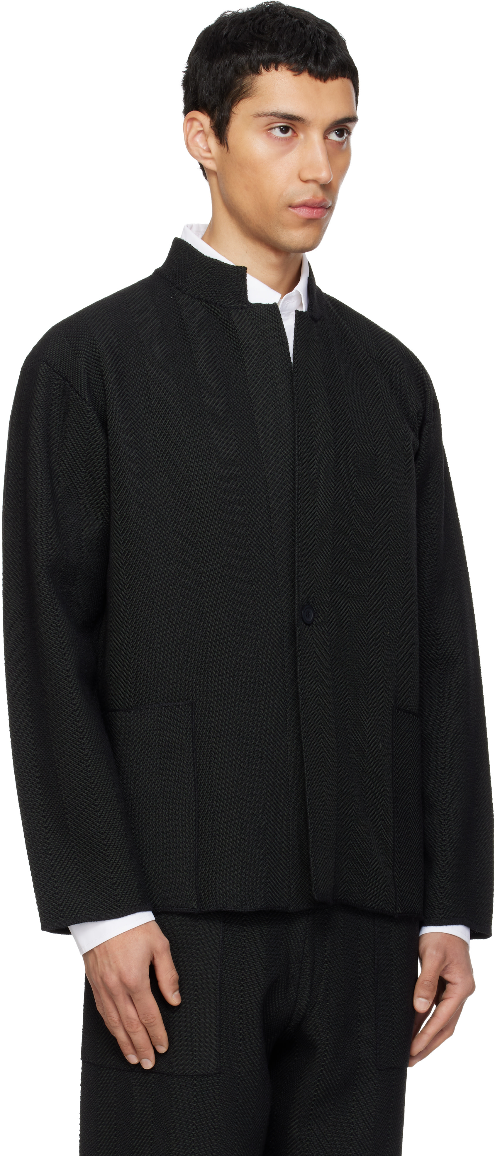 HOMME PLISSÉ ISSEY MIYAKE: Black Inlaid Knit Jacket | SSENSE