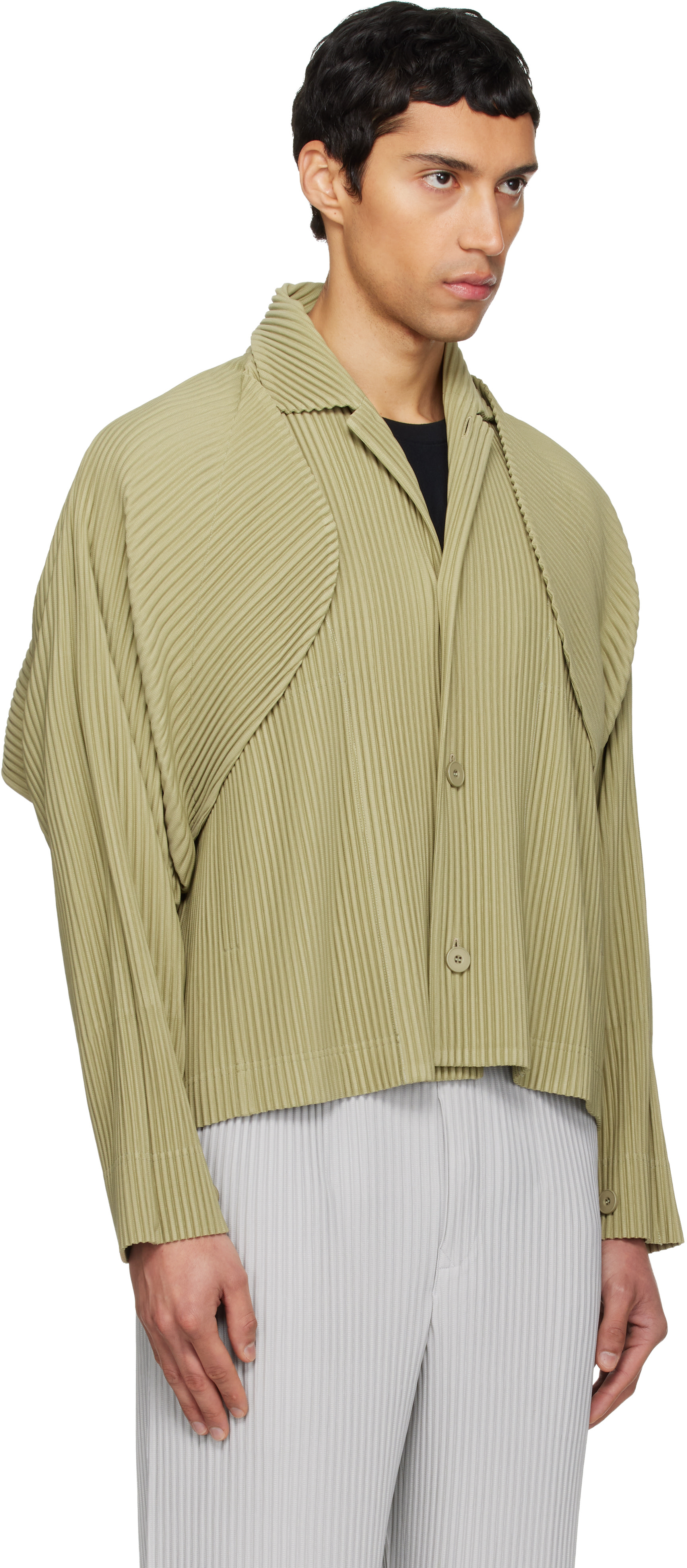 HOMME PLISSÉ ISSEY MIYAKE: Beige 'Cover and Fold' Jacket | SSENSE