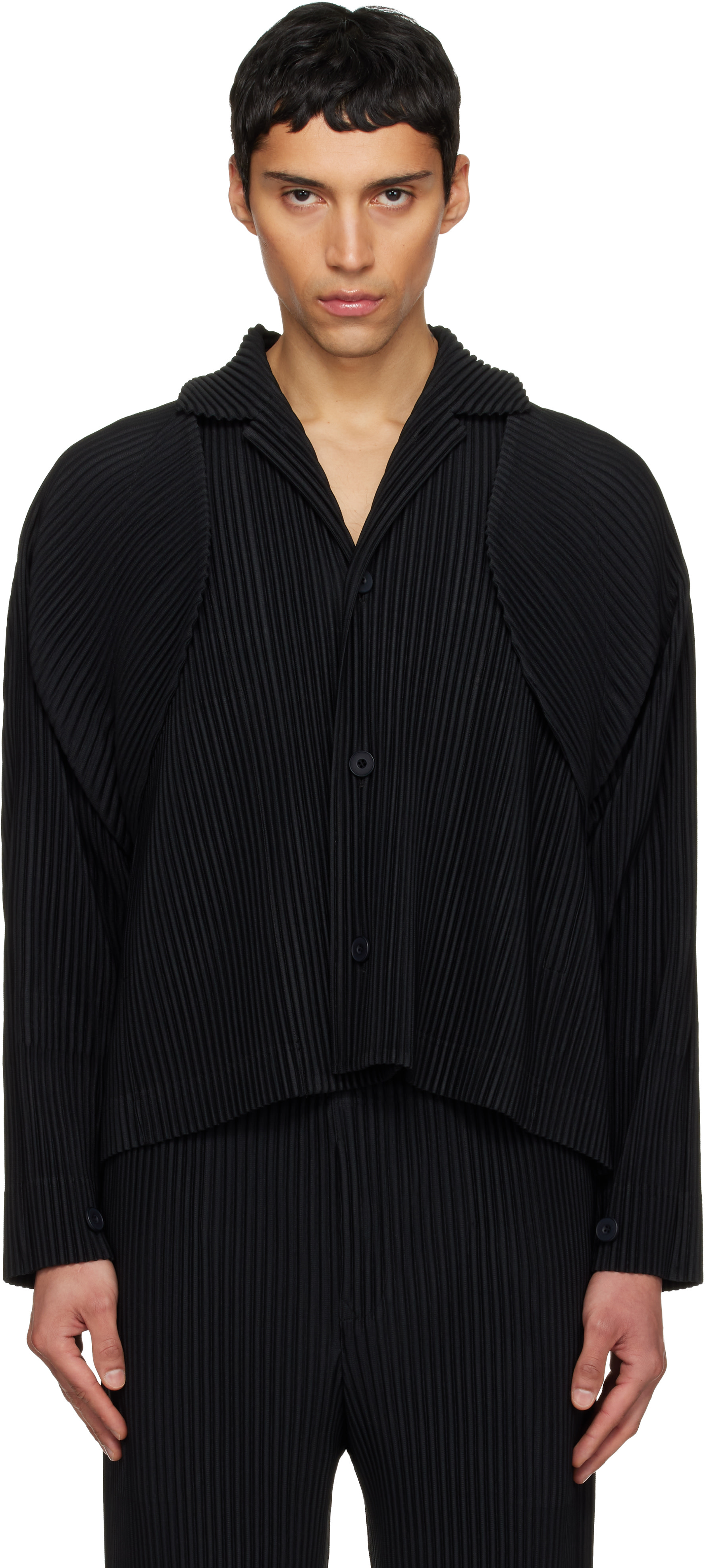 【新品】26ss homme plisse isseymiyake jacket HOMME PLISSÉ ISSEY MIYAKE: Black 'Cover and Fold' Jacket | SSENSE