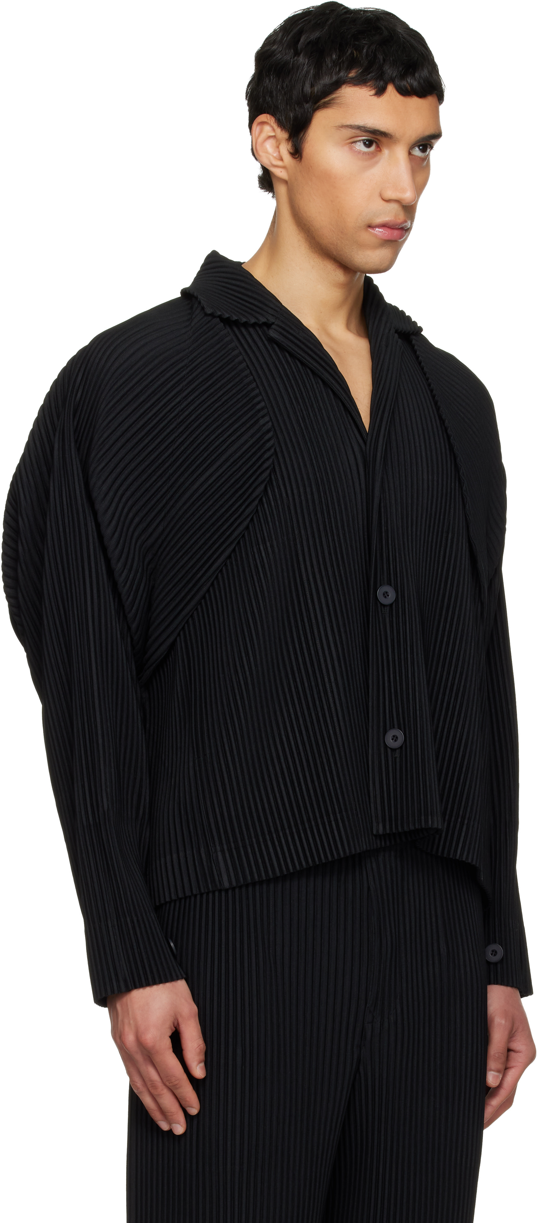 HOMME PLISSÉ ISSEY MIYAKE: Black 'Cover and Fold' Jacket | SSENSE