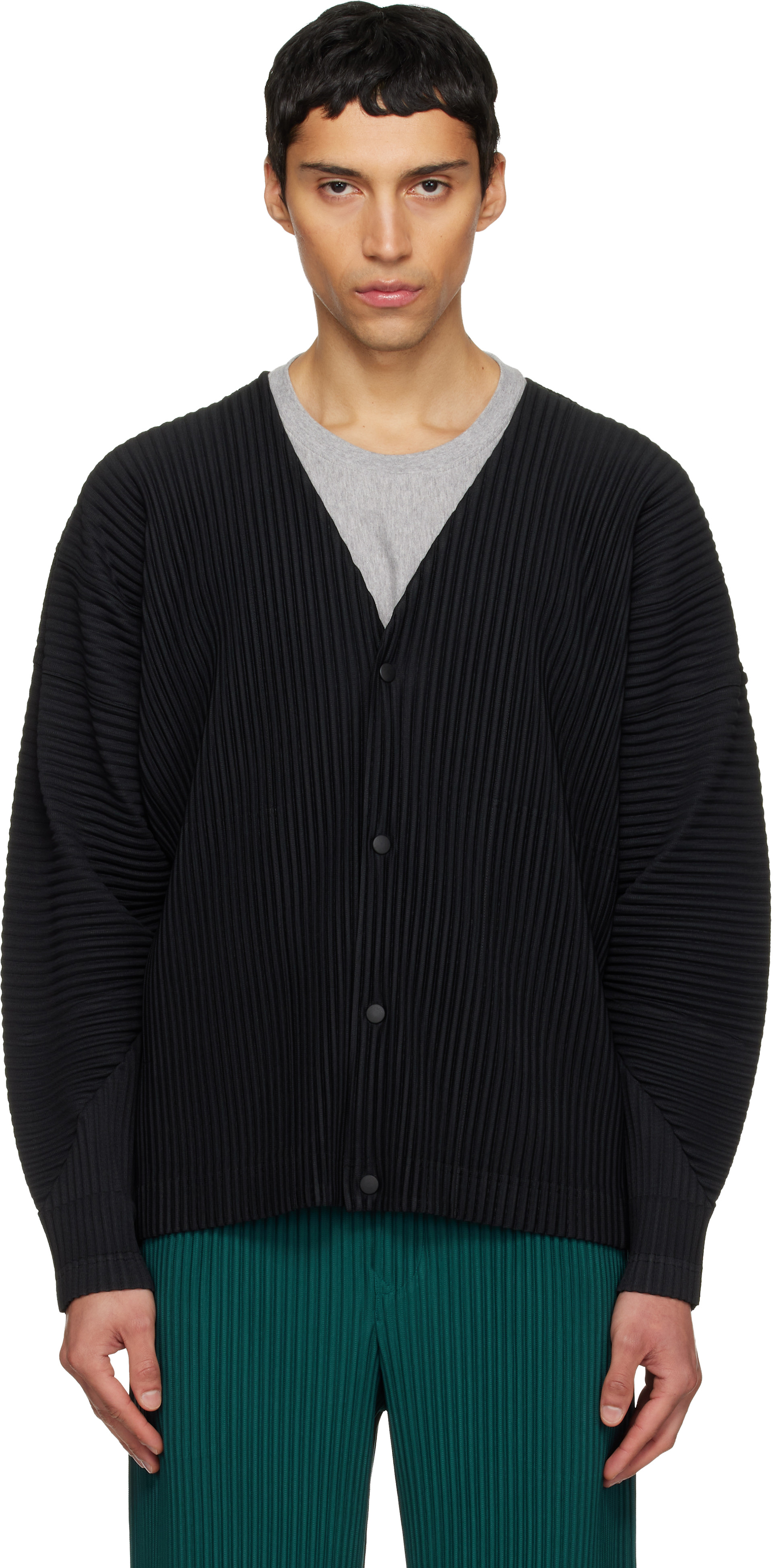 HOMME PLISSÉ ISSEY MIYAKE: Black Color Pleats 1 Cardigan | SSENSE