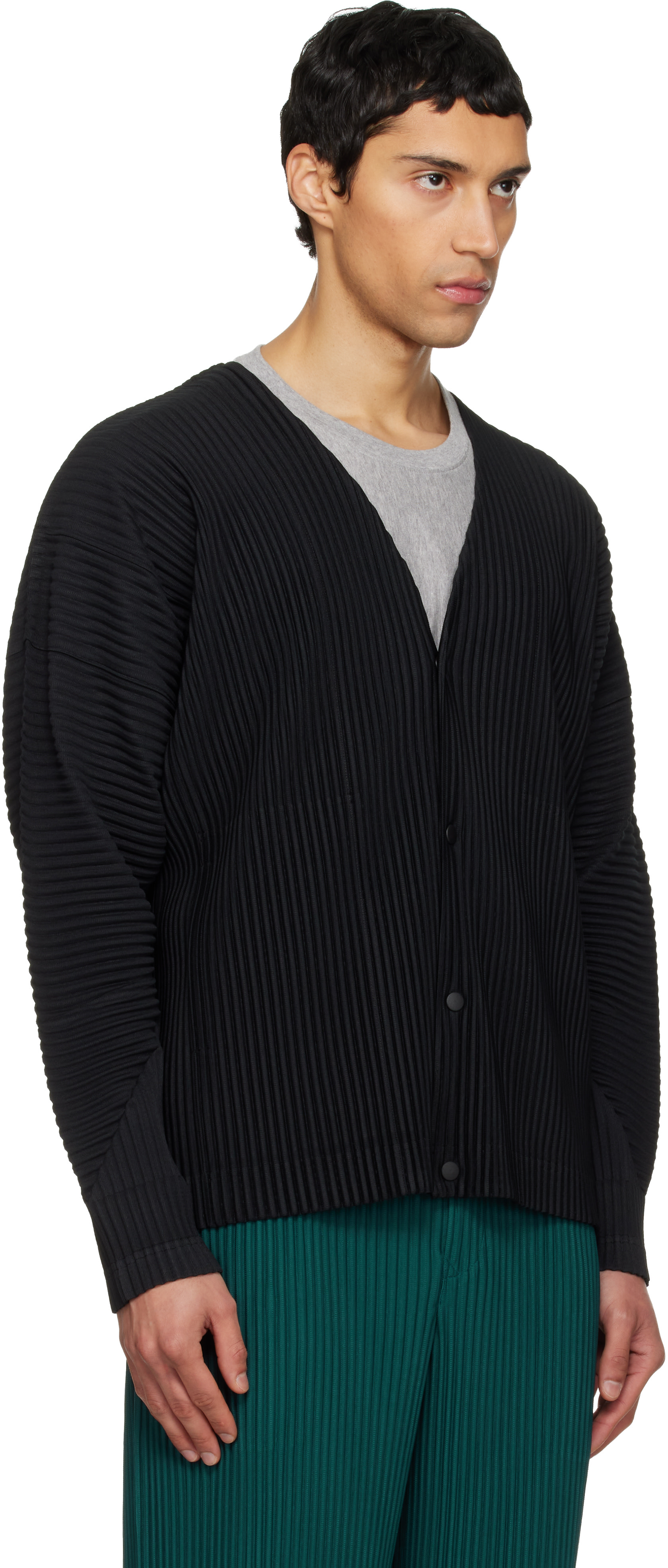 HOMME PLISSÉ ISSEY MIYAKE: Black Color Pleats 1 Cardigan | SSENSE