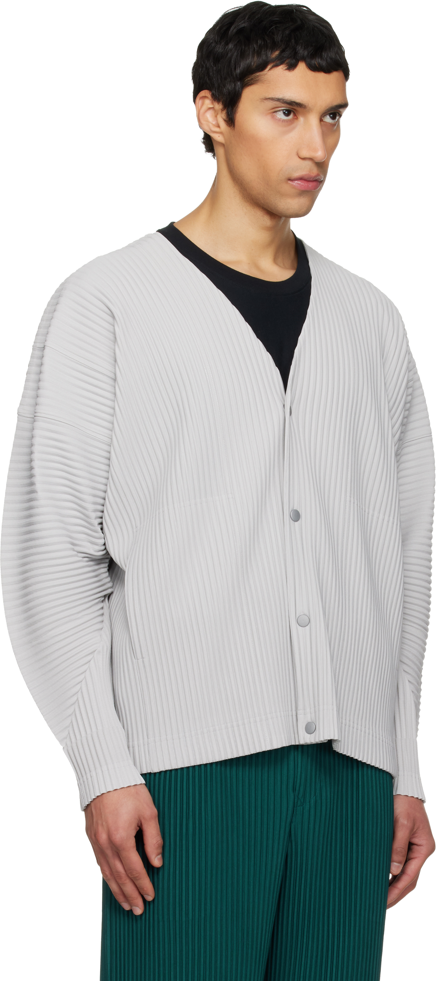 issey miyake men 銀タグ 90's 00's コマンドニット HOMME PLISSÉ ISSEY MIYAKE: Gray Color Pleats 1 Cardigan | SSENSE