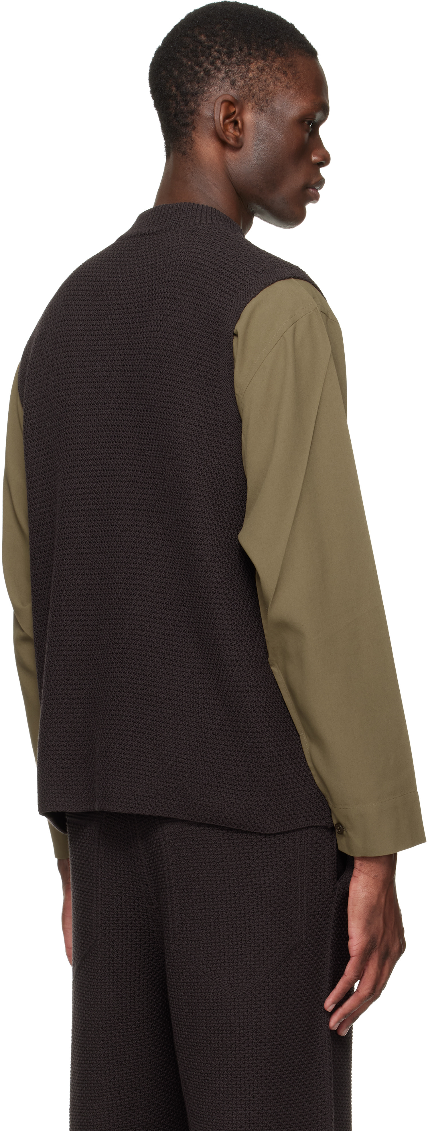 イッセイミヤケ Vest ベスト ジレ ベロア プリーツ加工 M 茶色 ブラウン ISSEY MIYAKE - イッセイミヤケ Vest ベスト ジレ ベロア プリーツ加工