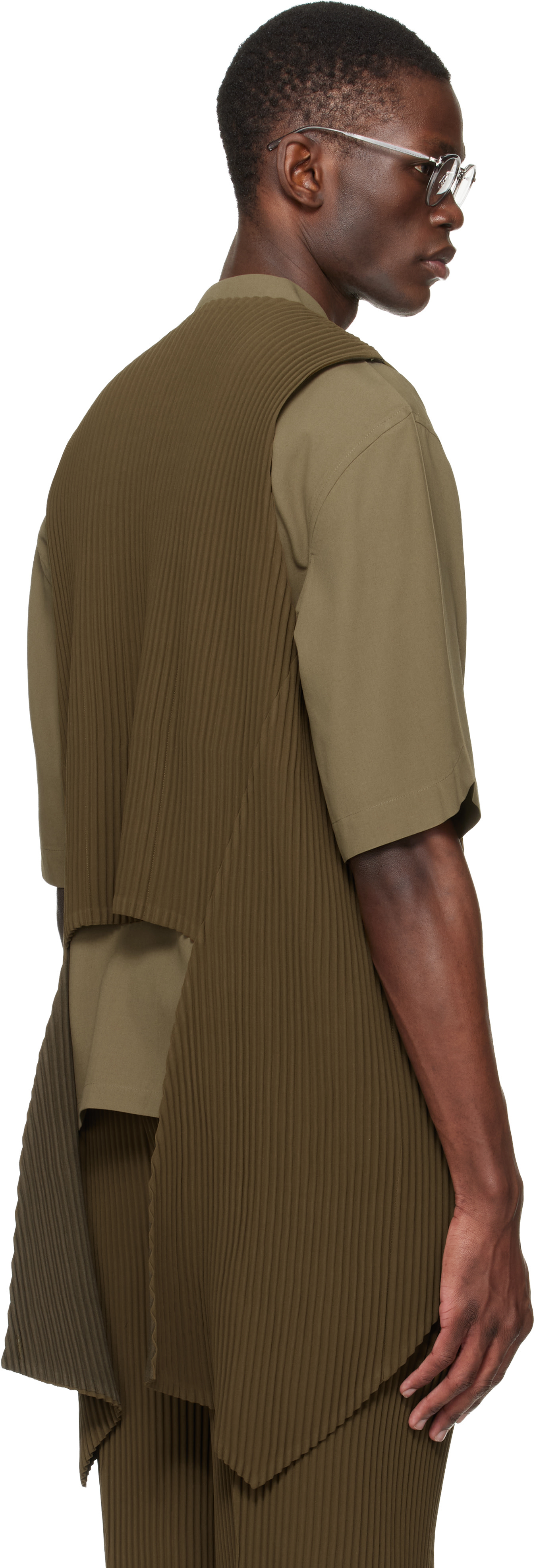 HOMME PLISSÉ ISSEY MIYAKE: Khaki Tuxedo Pleats Vest | SSENSE