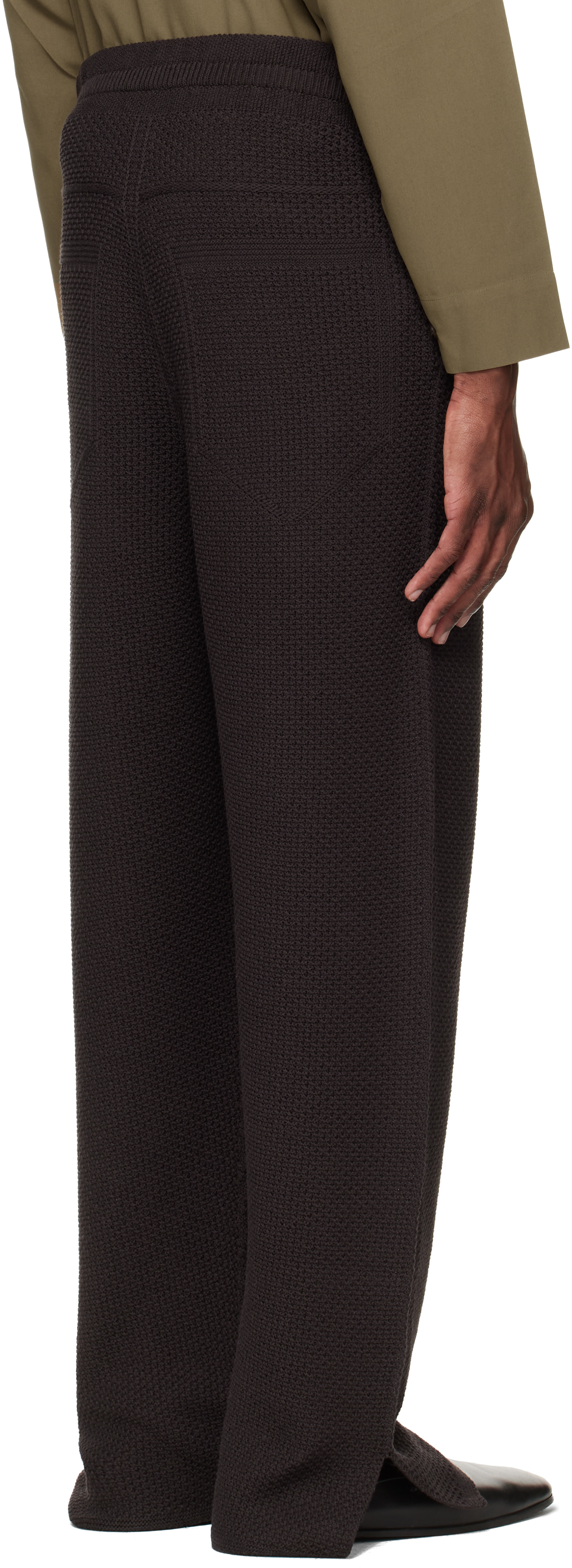 HOMME PLISSÉ ISSEY MIYAKE: Brown Rustic Knit Trousers | SSENSE