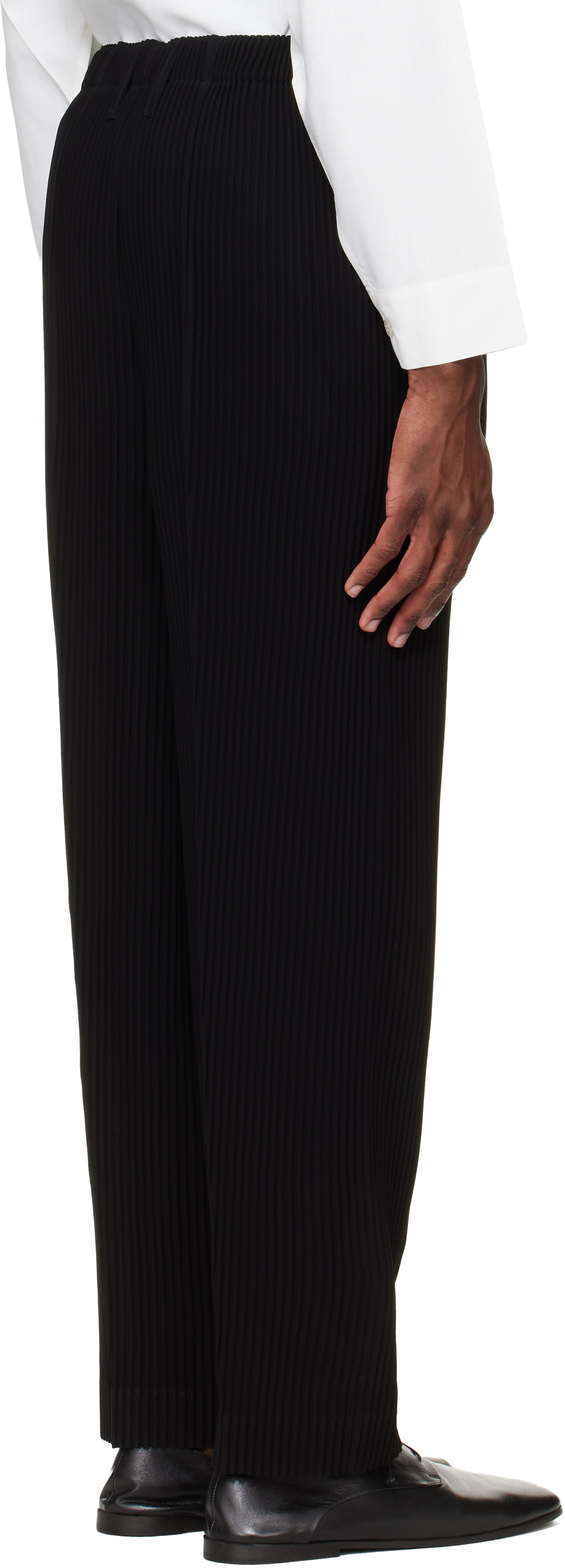 HOMME PLISSÉ ISSEY MIYAKE: Black Tuxedo Pleats Trousers | SSENSE