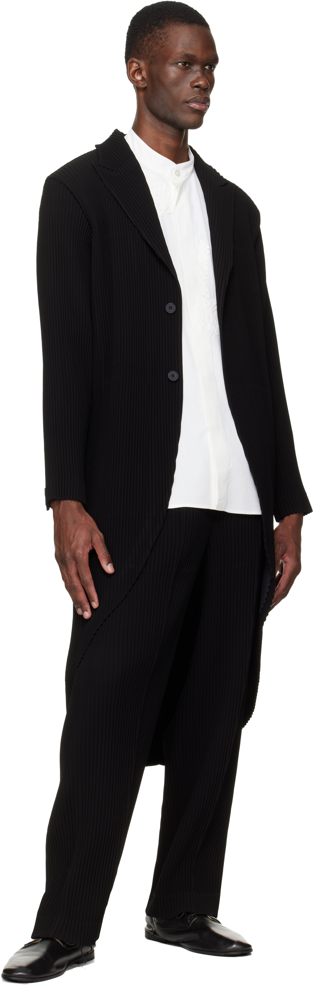HOMME PLISSÉ ISSEY MIYAKE: Black Tuxedo Pleats Trousers | SSENSE