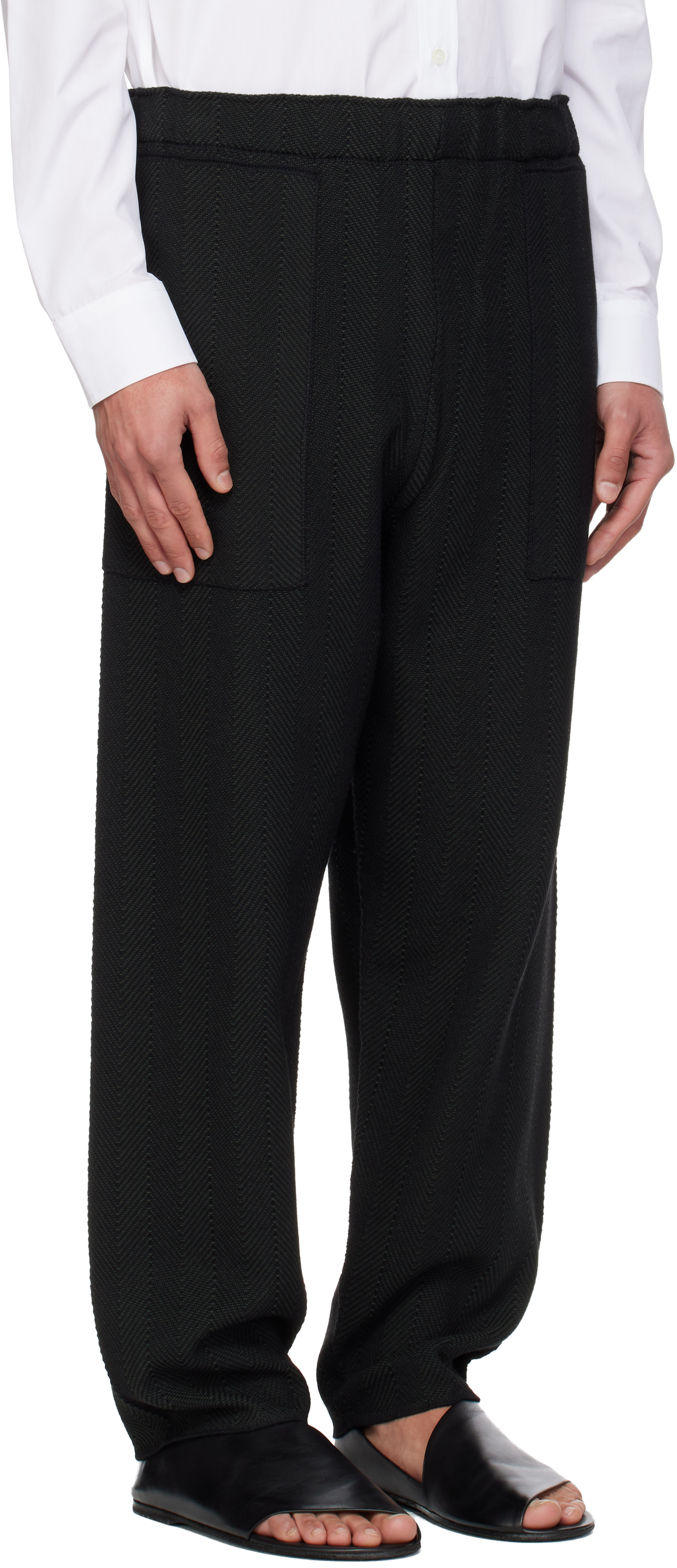 HOMME PLISSÉ Complete Trouser 22,800円 HOMME PLISSÉ ISSEY MIYAKE: Black Inlaid Knit Trousers | SSENSE