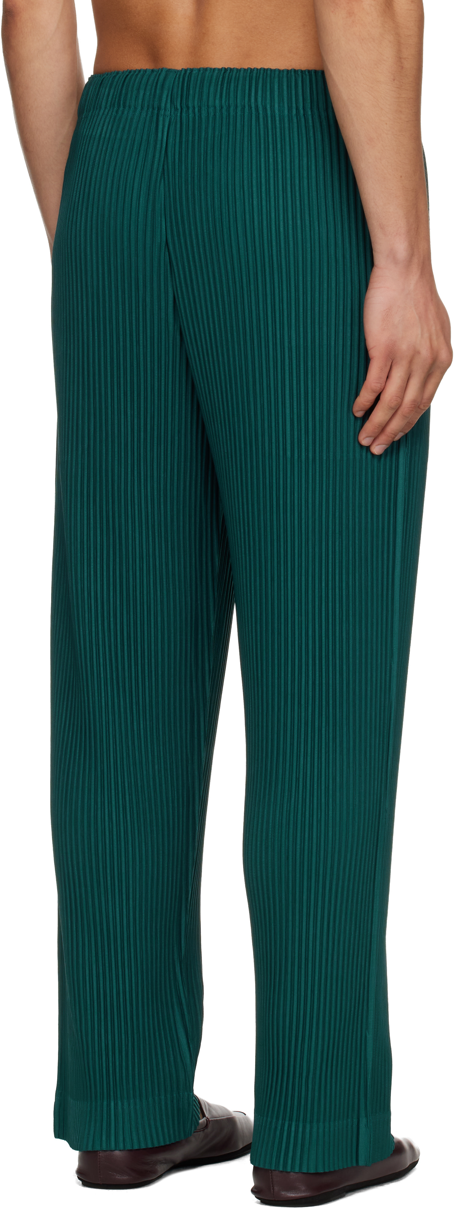 HOMME PLISSÉ ISSEY MIYAKE: Green Color Pleats 1 Trousers | SSENSE