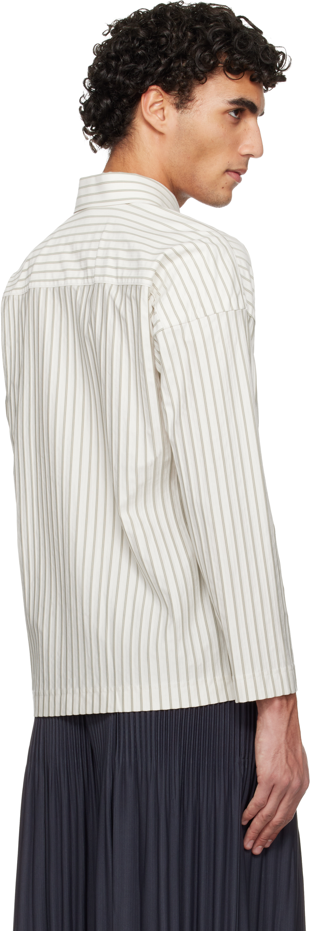 HOMME PLISSÉ ISSEY MIYAKE: White Stripe Jersey Shirt | SSENSE
