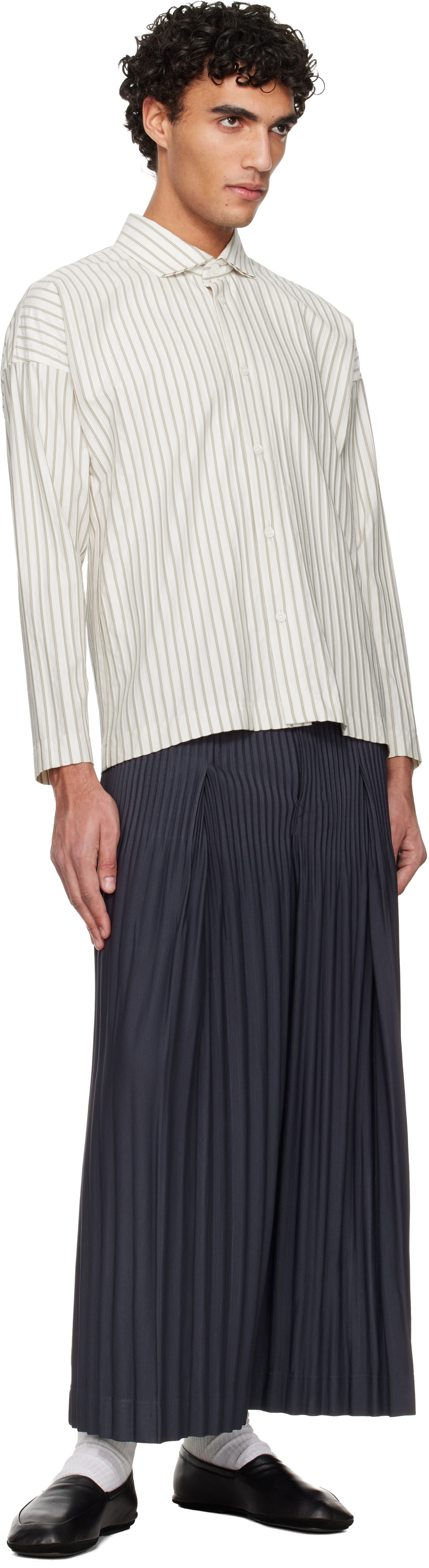 HOMME PLISSÉ ISSEY MIYAKE: White Stripe Jersey Shirt | SSENSE