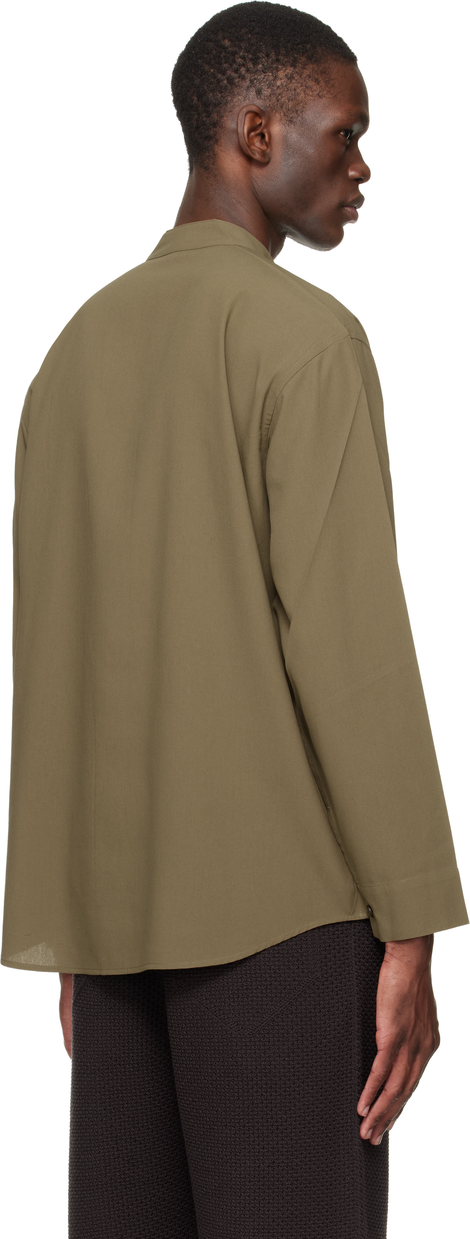HOMME PLISSÉ ISSEY MIYAKE: Khaki Embroidery Press Shirt | SSENSE