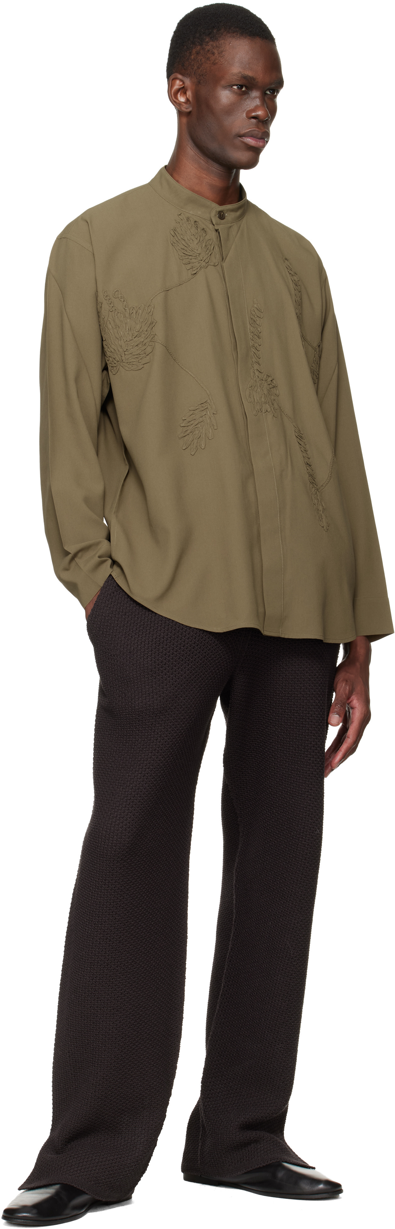 HOMME PLISSÉ ISSEY MIYAKE: Khaki Embroidery Press Shirt | SSENSE