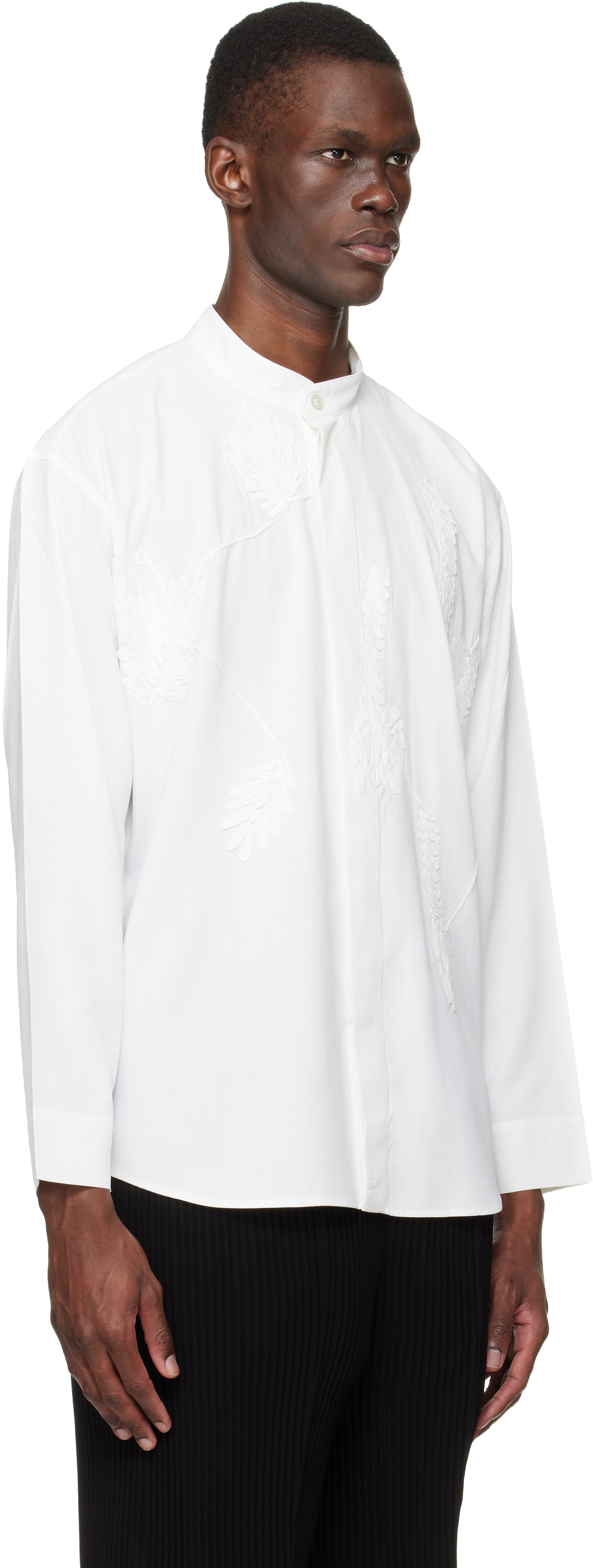 HOMME PLISSÉ ISSEY MIYAKE: White Embroidery Press Shirt | SSENSE