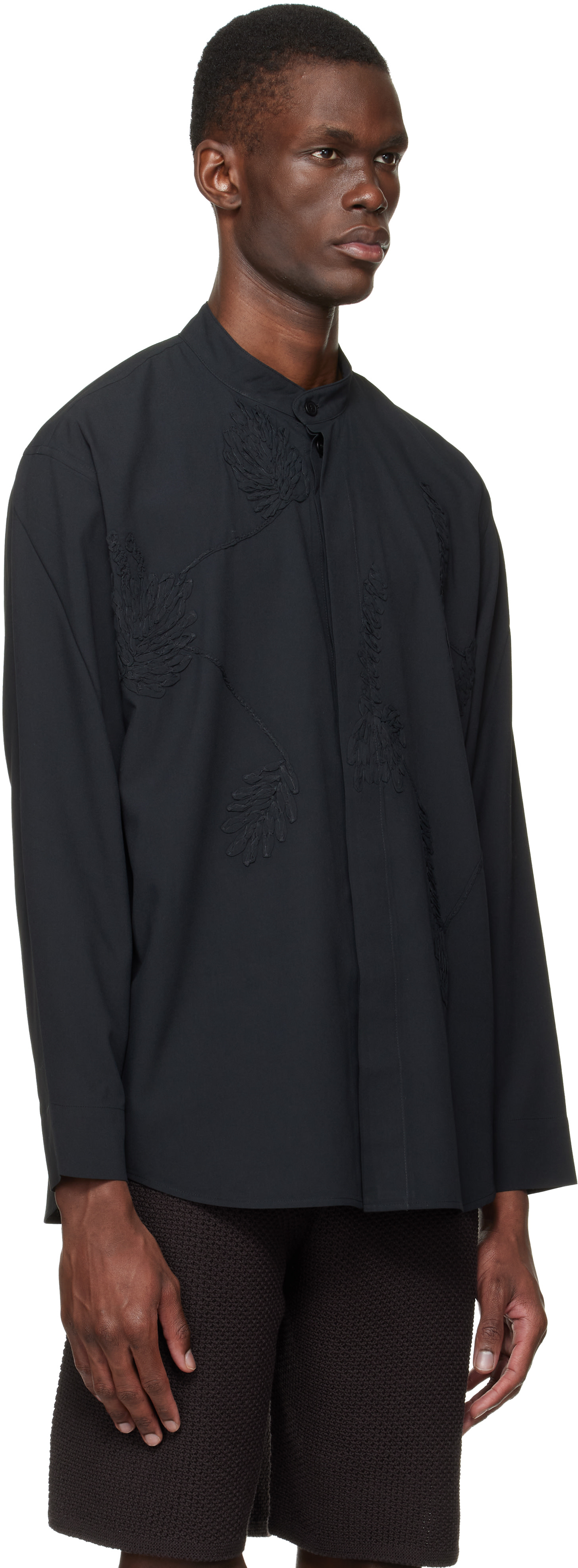 HOMME PLISSÉ ISSEY MIYAKE: Black Embroidery Press Shirt | SSENSE