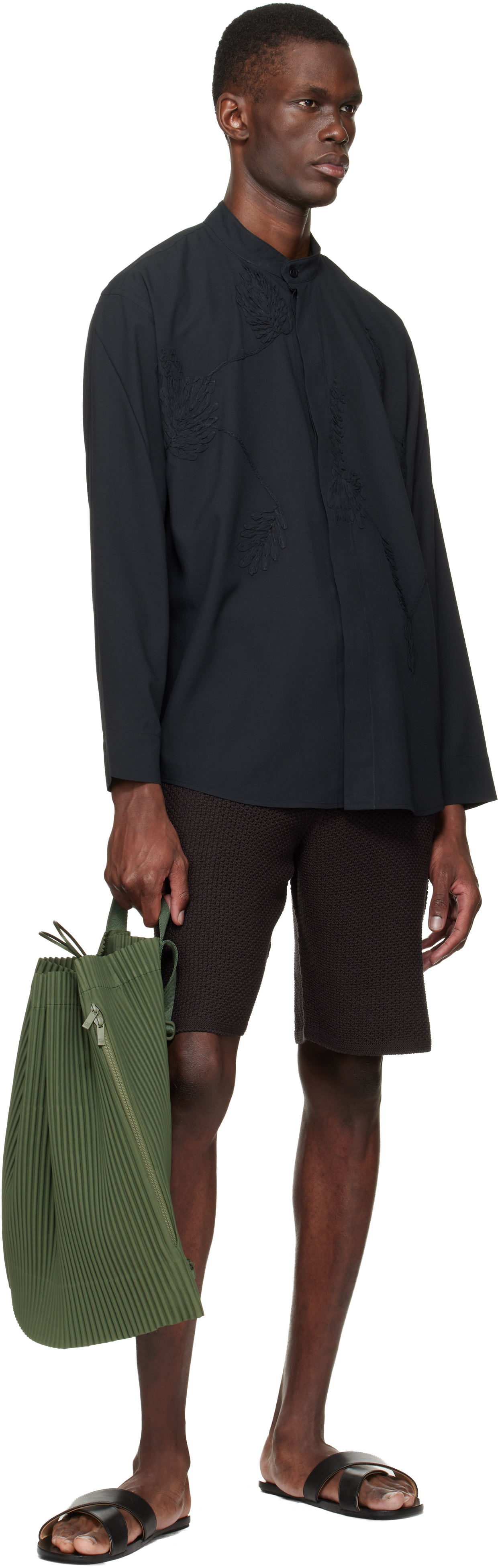 HOMME PLISSÉ ISSEY MIYAKE: Black Embroidery Press Shirt | SSENSE