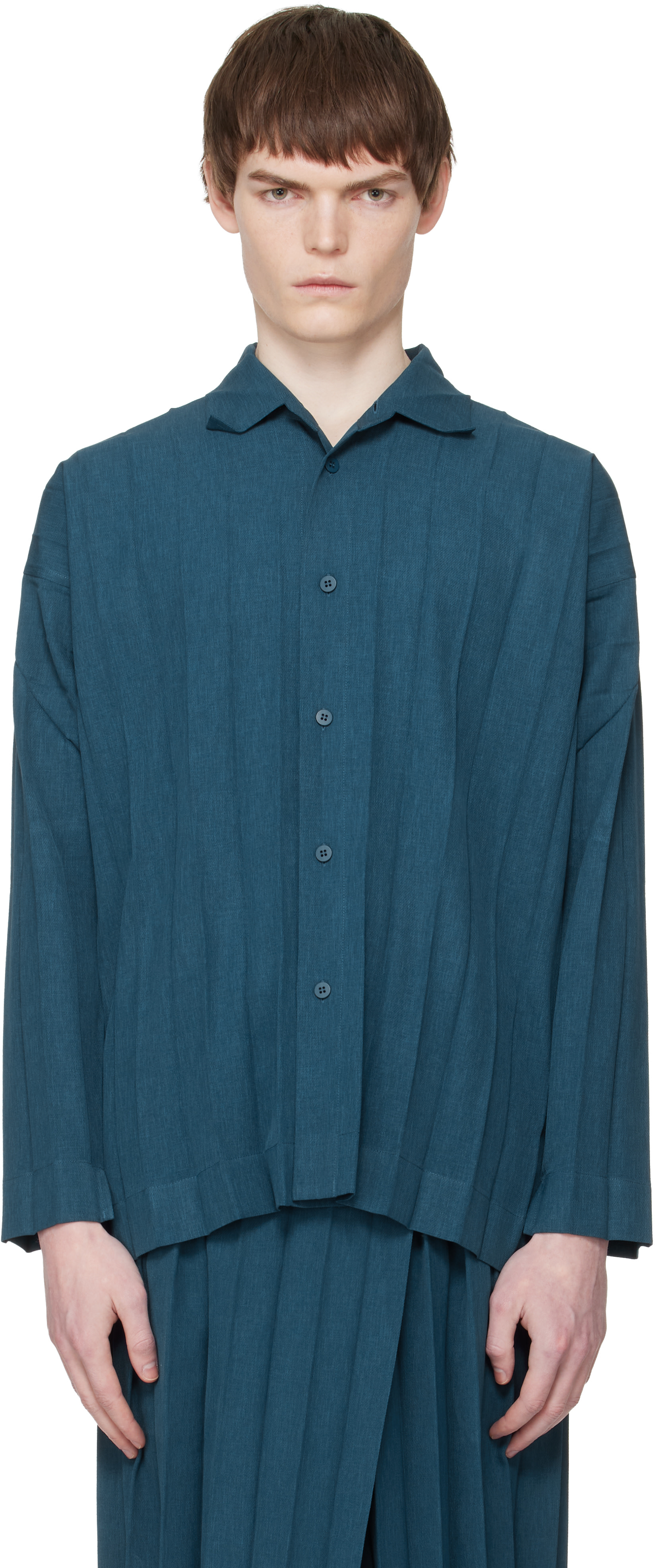 HOMME PLISSÉ ISSEY MIYAKE エッジシャツ　ネイビー HOMME PLISSÉ ISSEY MIYAKE: Navy Edge Ensemble Shirt | SSENSE Hong
