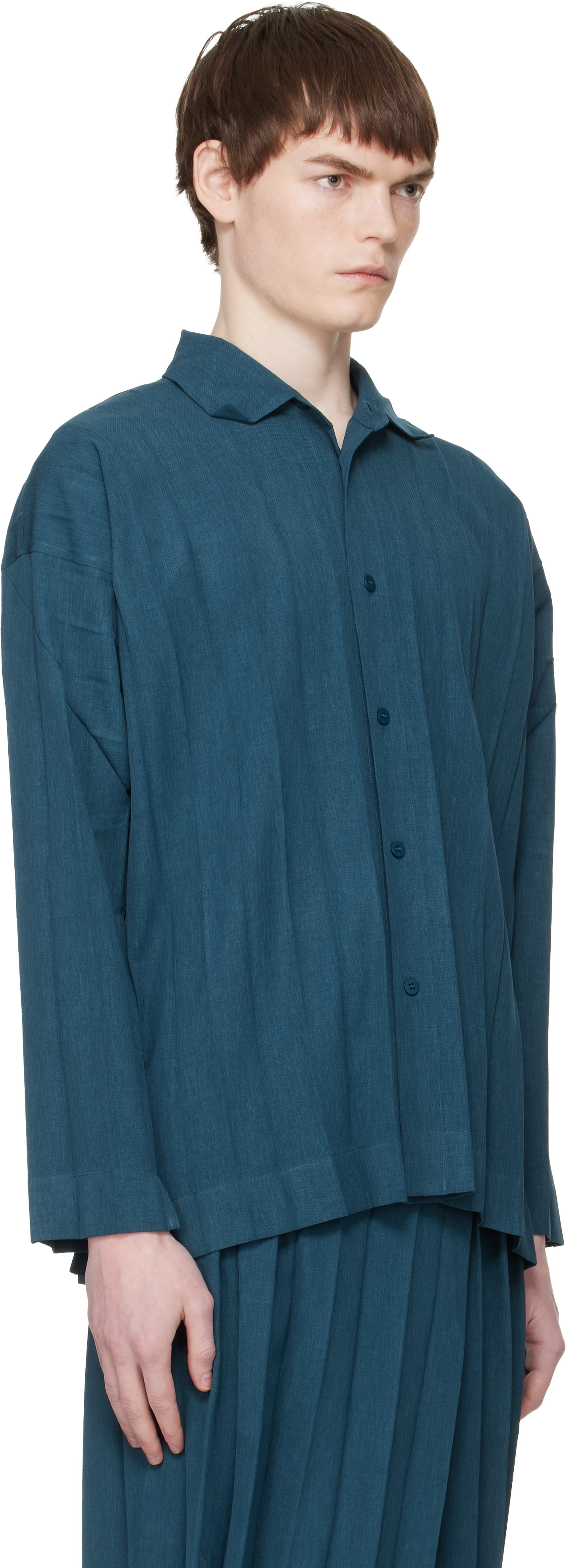 HOMME PLISSÉ ISSEY MIYAKE: Navy Edge Ensemble Shirt | SSENSE