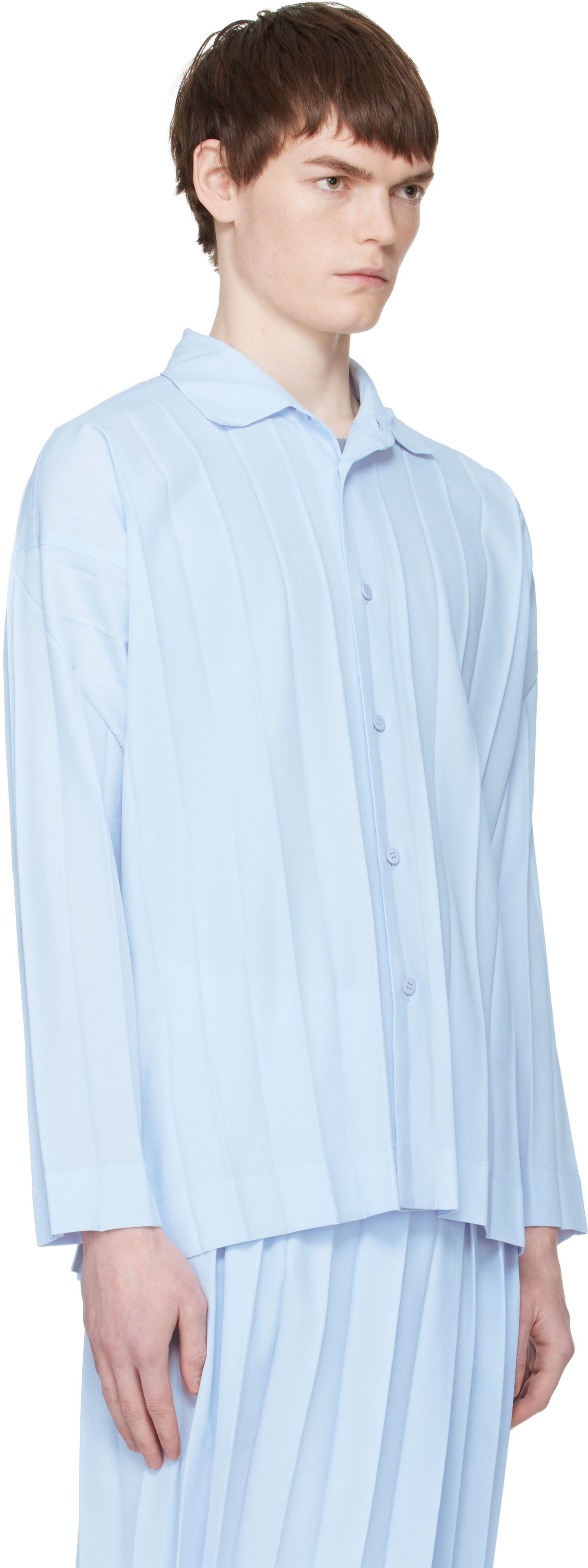 HOMME PLISSÉ ISSEY MIYAKE: Blue Edge Ensemble Shirt | SSENSE