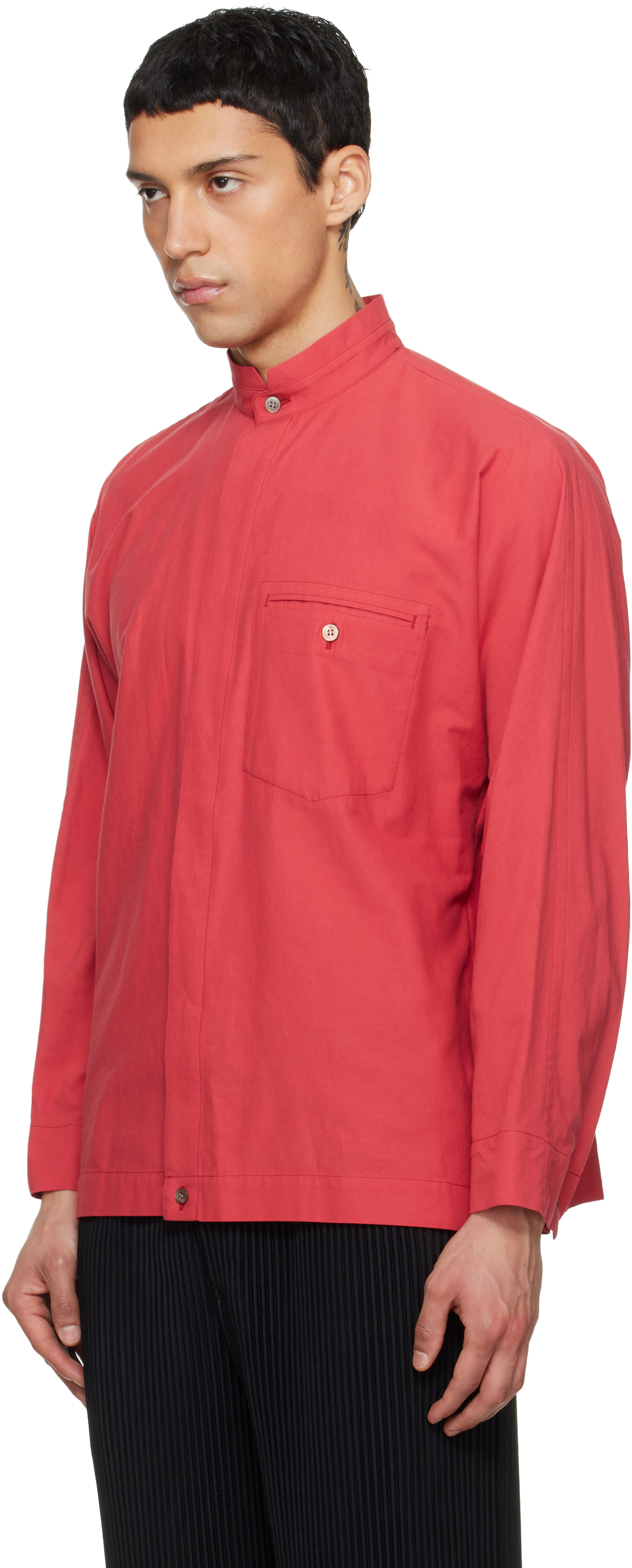 HOMME PLISSÉ ISSEY MIYAKE: Red Streamline Shirt | SSENSE