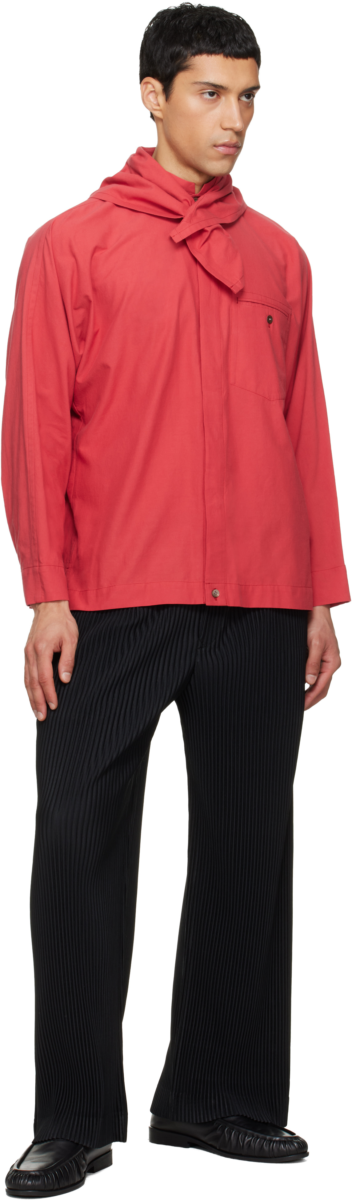 HOMME PLISSÉ ISSEY MIYAKE: Red Streamline Shirt | SSENSE HOMME PLISSÉ ISSEY MIYAKE: Red Streamline Shirt | SSENSE